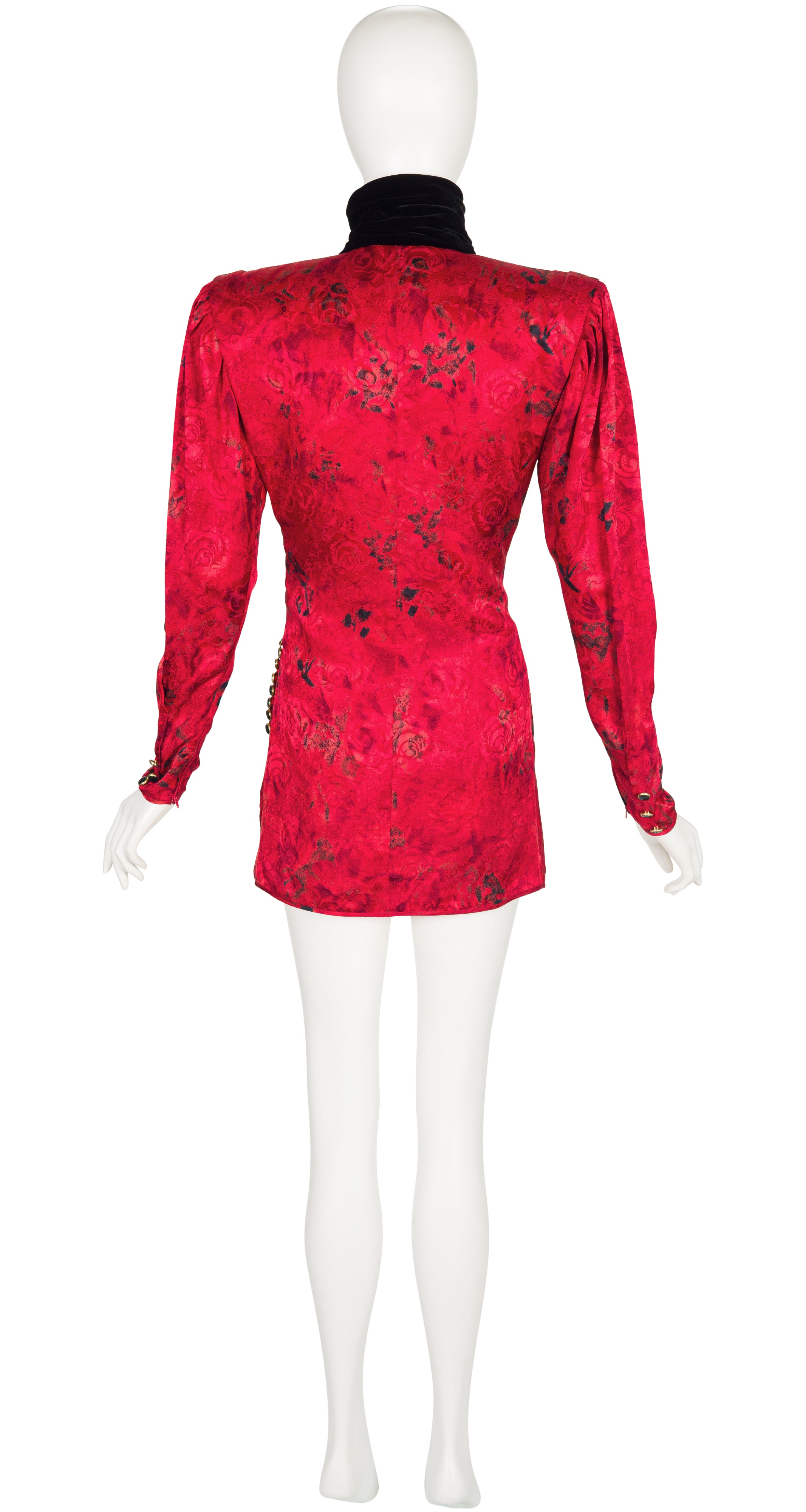 Back of a 1980s Emanuel Ungaro floral print red silk mini dress