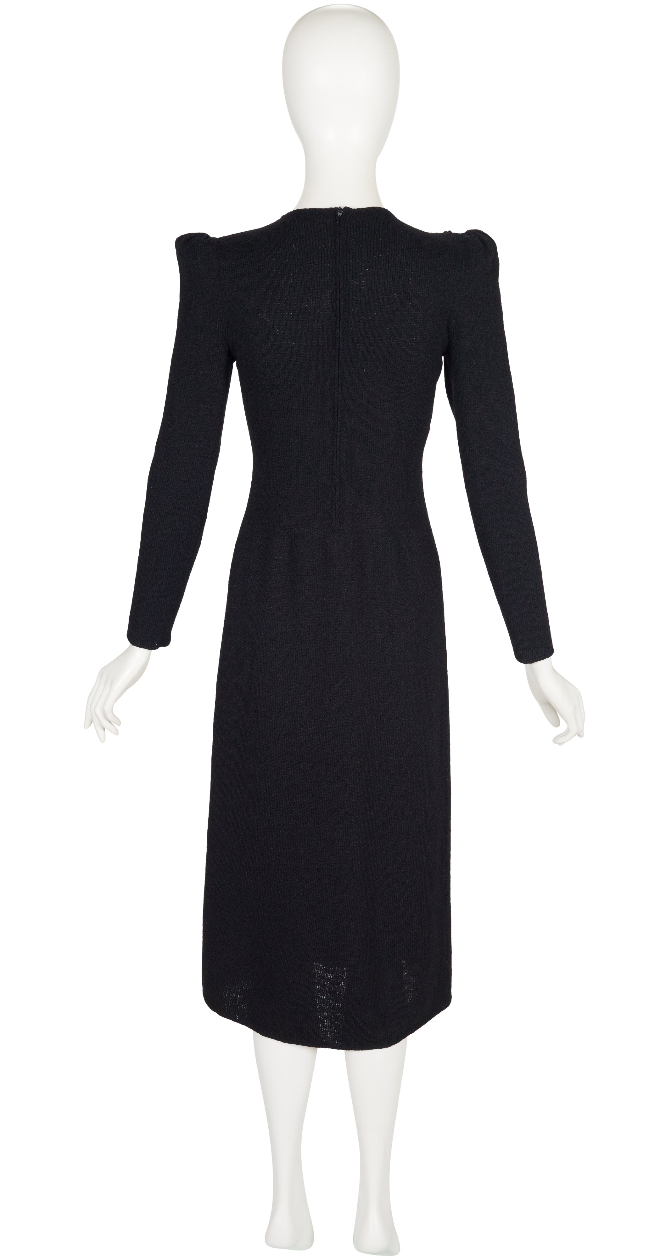 1980s Floral Embellished Black Knit Evening Dress