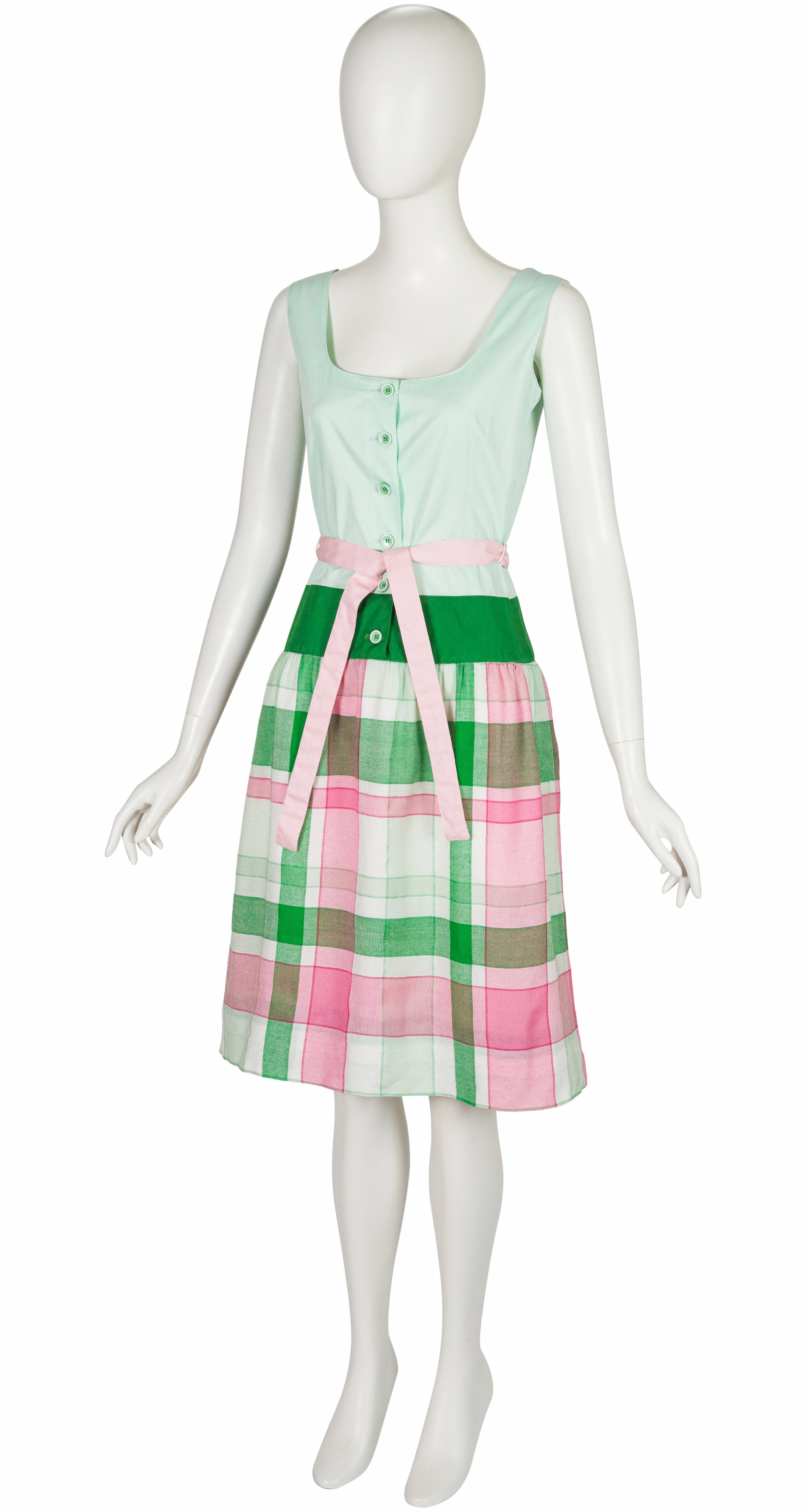 1970s Pink & Green Plaid Jacket & Dress Set