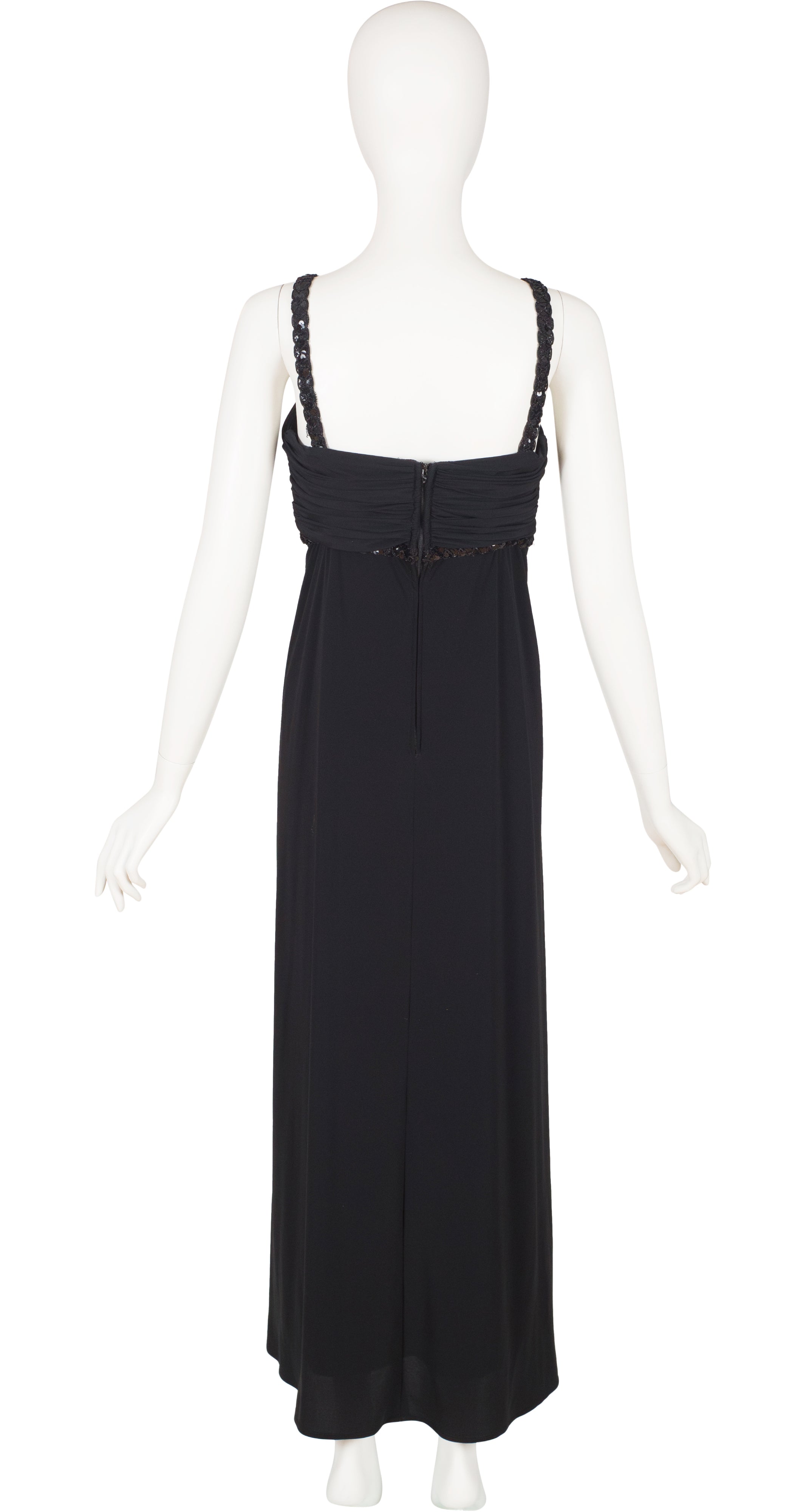 1980s Sequin Cut-Out Black Jersey Evening Gown