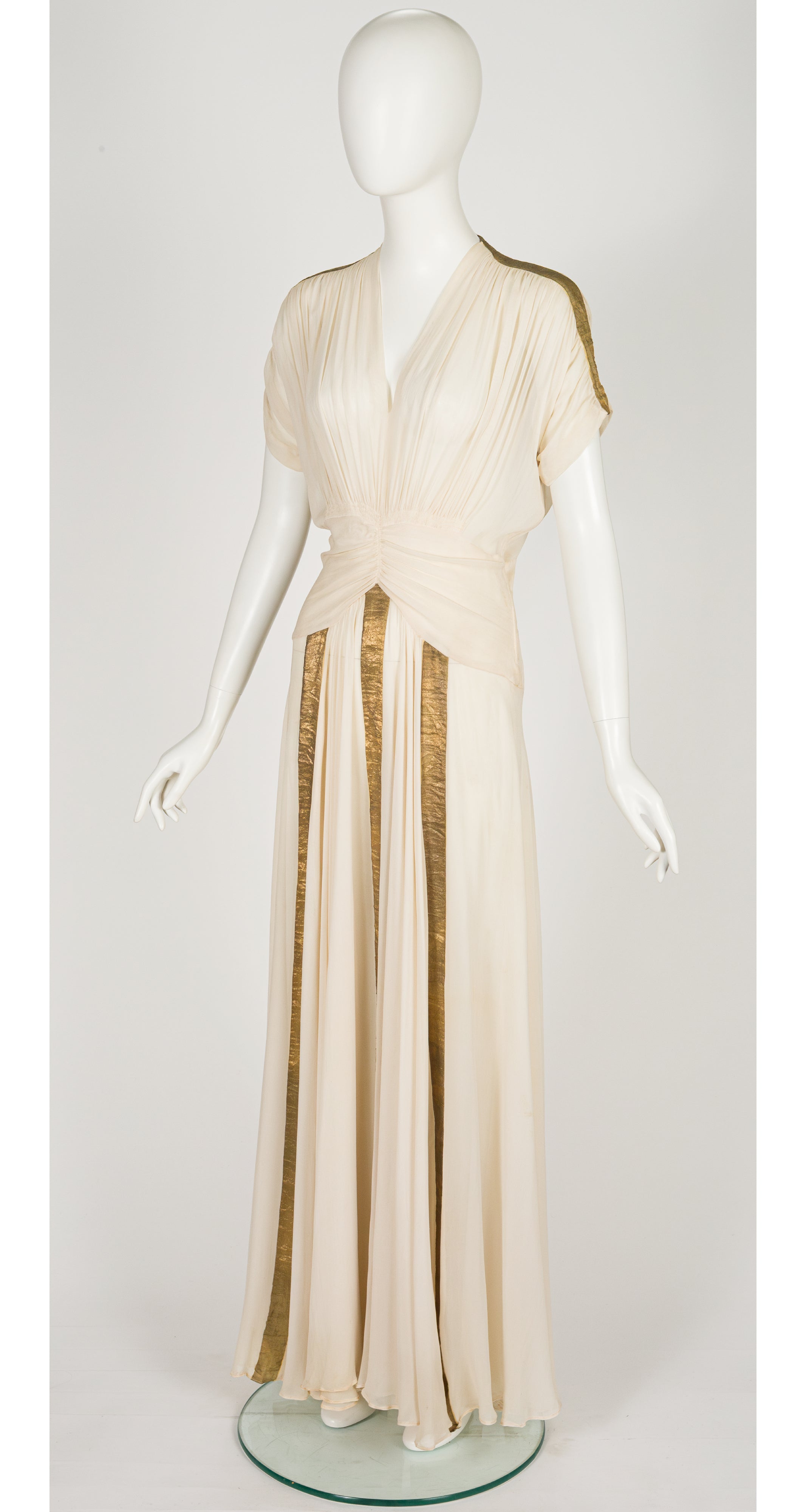1940s Gold Lamé & Ivory Silk Chiffon Gown