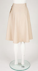 1970s Beige Cotton Flared Knee-Length Skirt