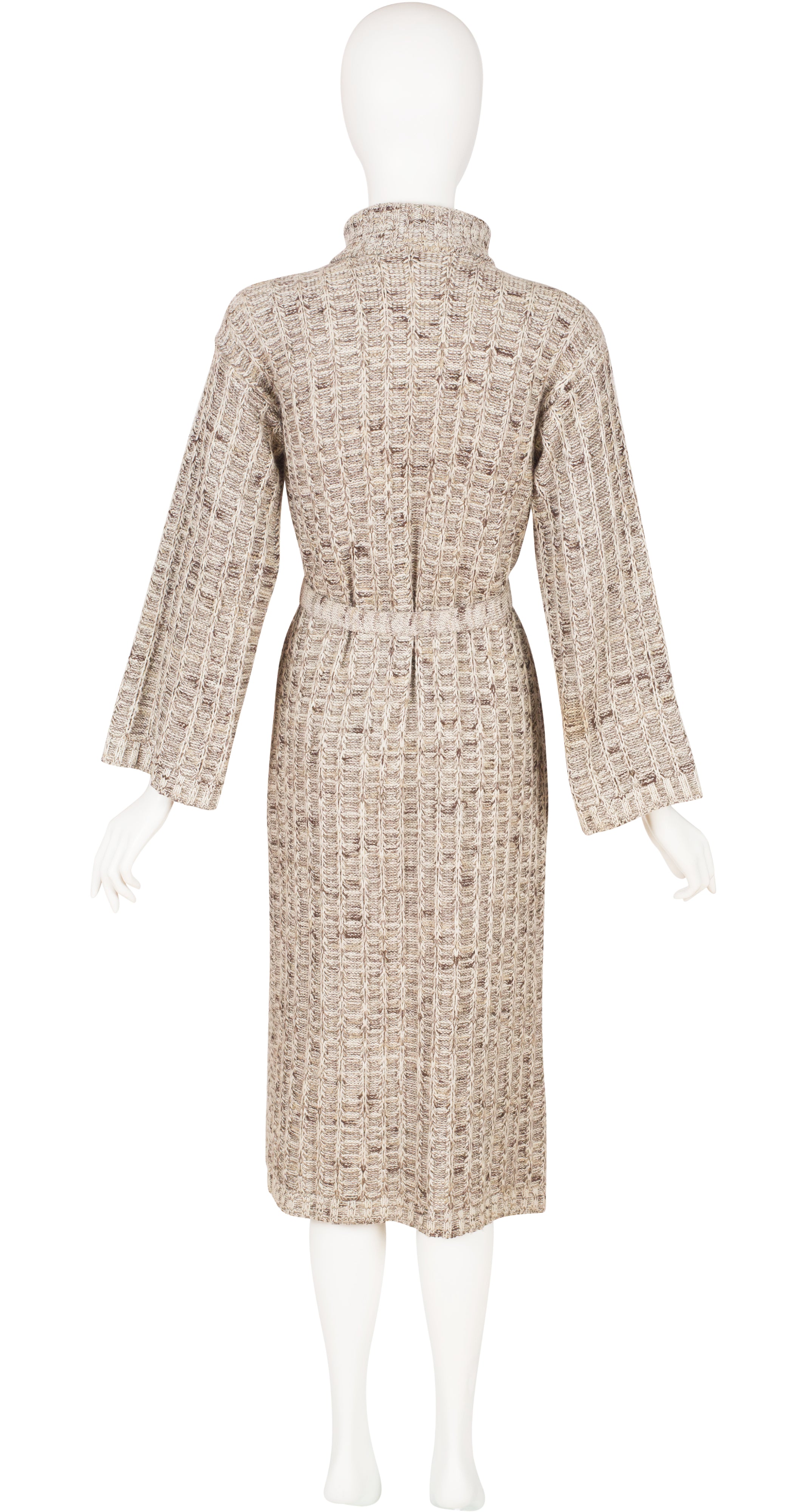 1970s Beige Ribbed Knit Long Cardigan Sweater