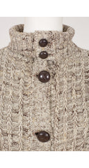 1970s Beige Ribbed Knit Long Cardigan Sweater