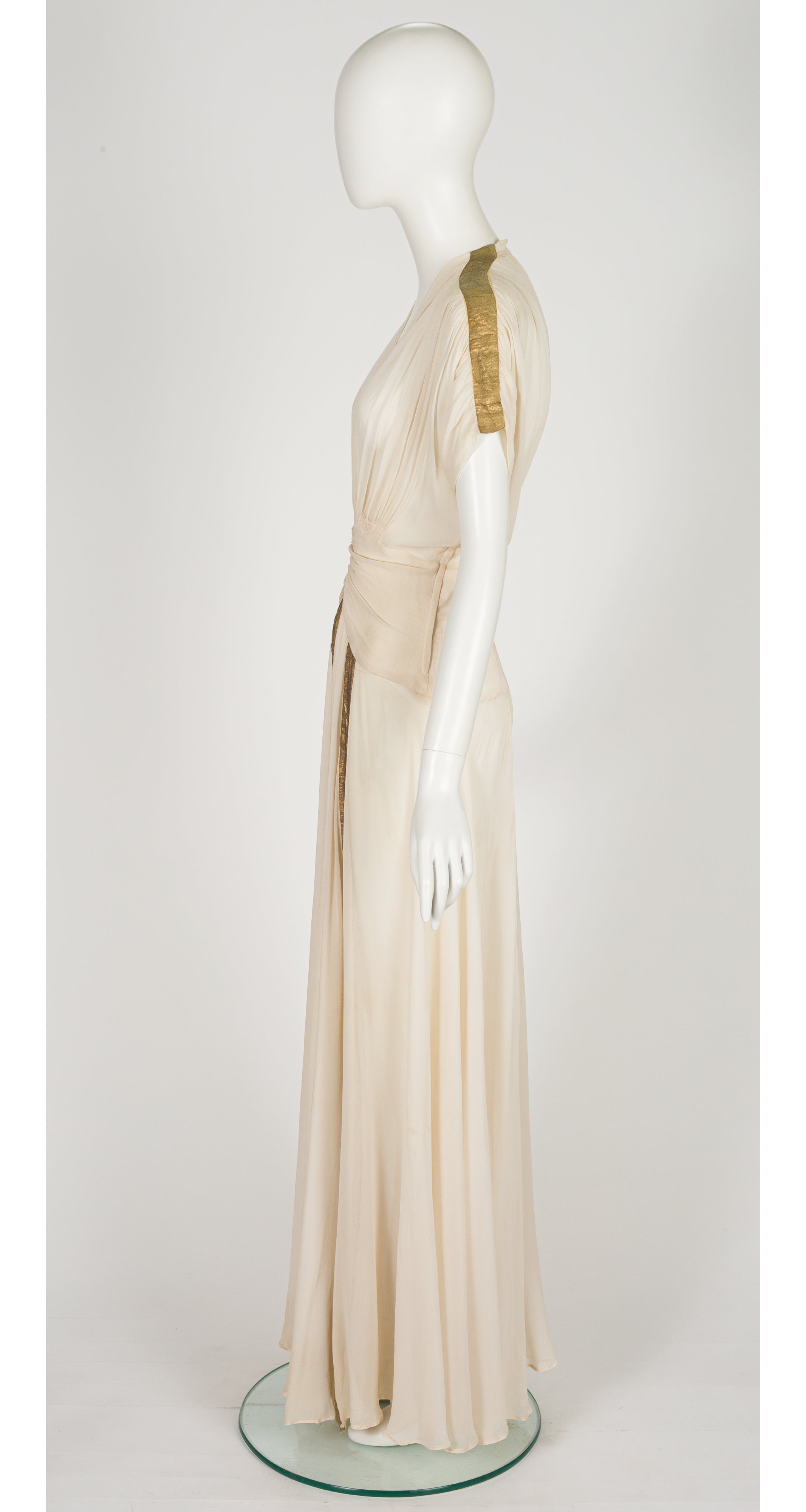 1940s Gold Lamé & Ivory Silk Chiffon Gown