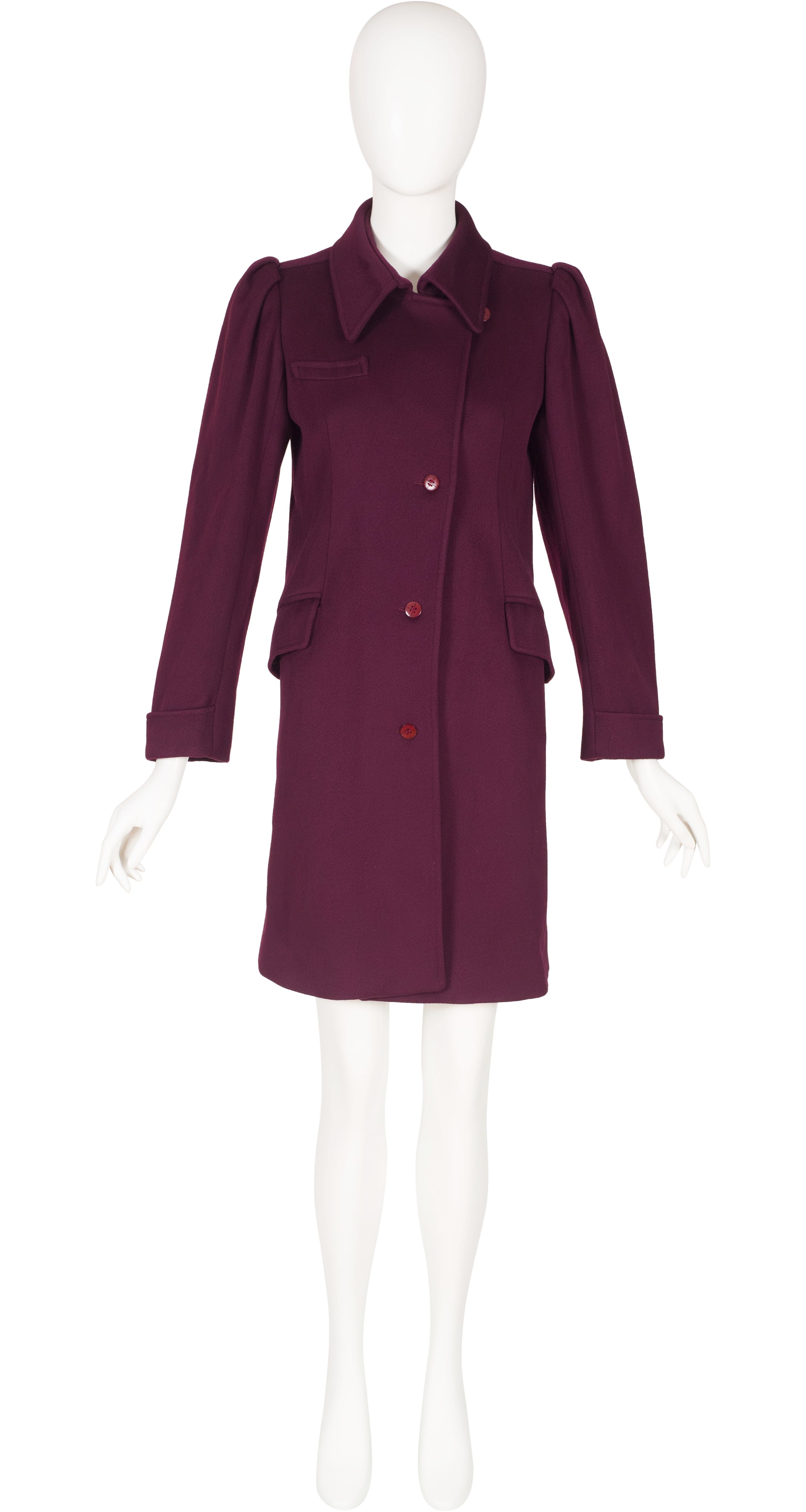 1980s Plum Wool Puff Shoulder Coat