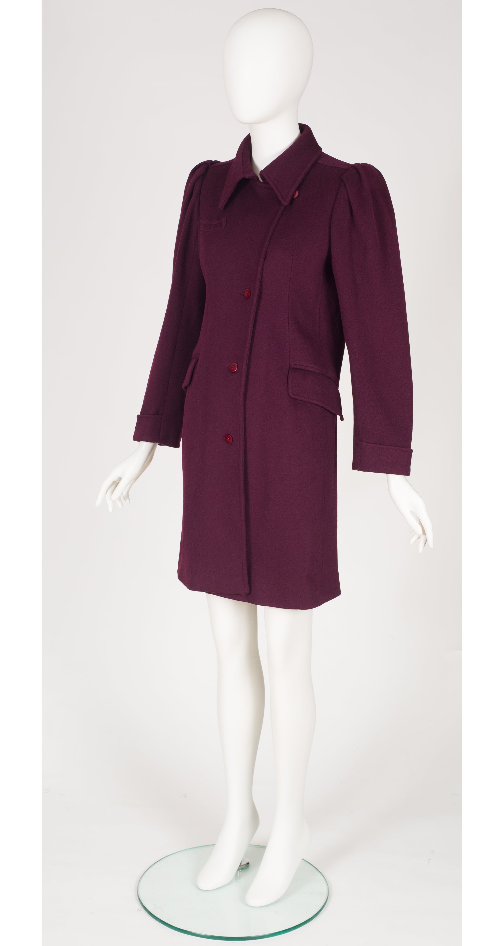 1980s Plum Wool Puff Shoulder Coat