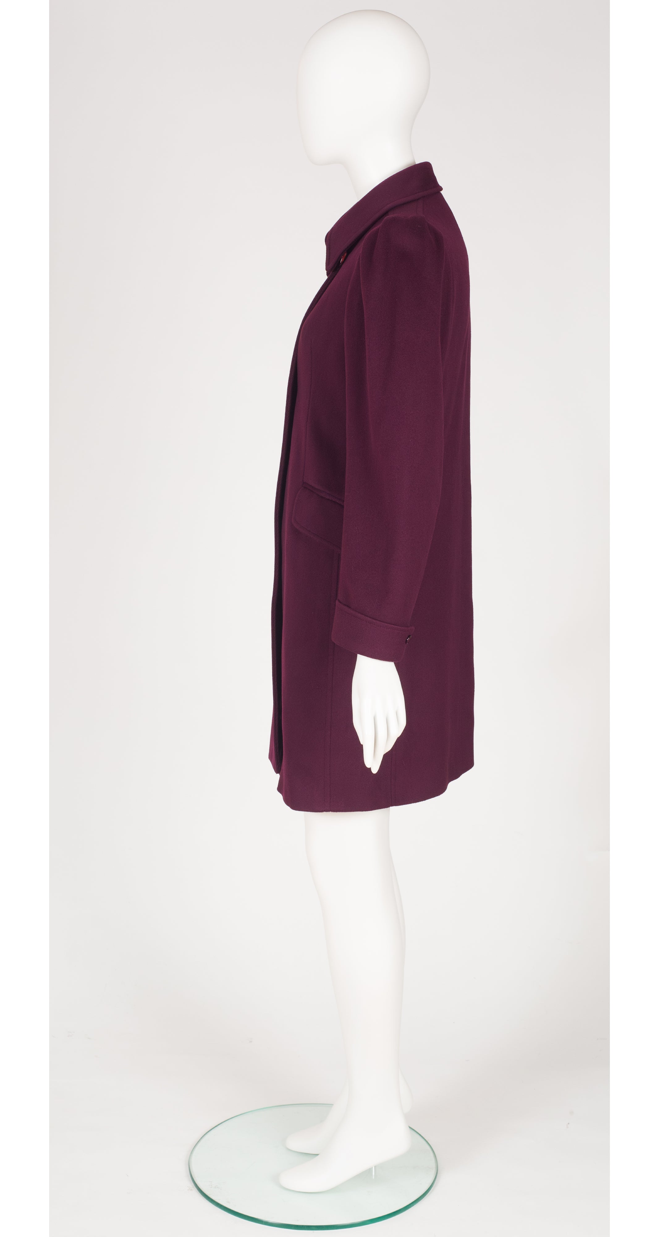 1980s Plum Wool Puff Shoulder Coat