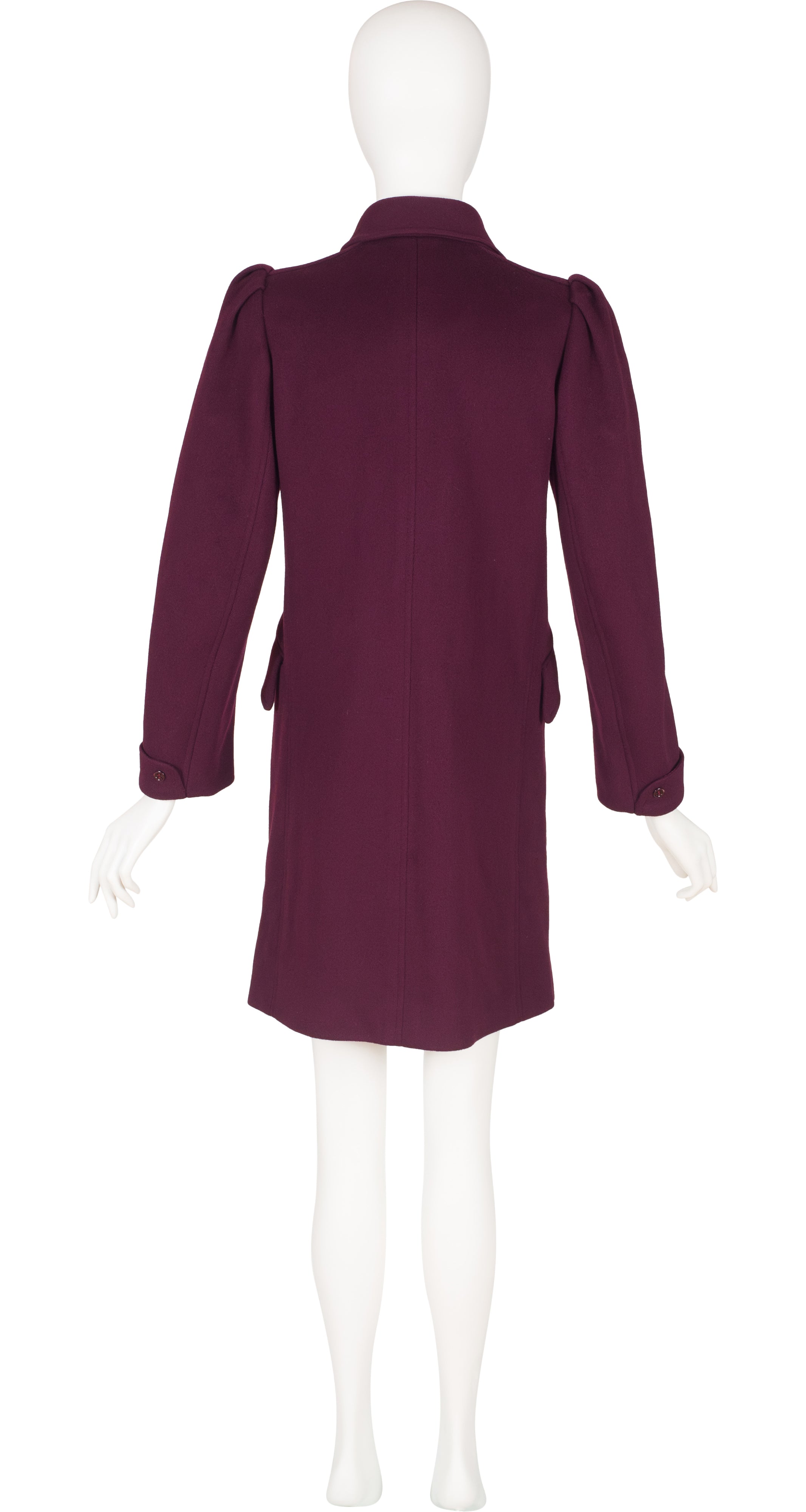 1980s Plum Wool Puff Shoulder Coat