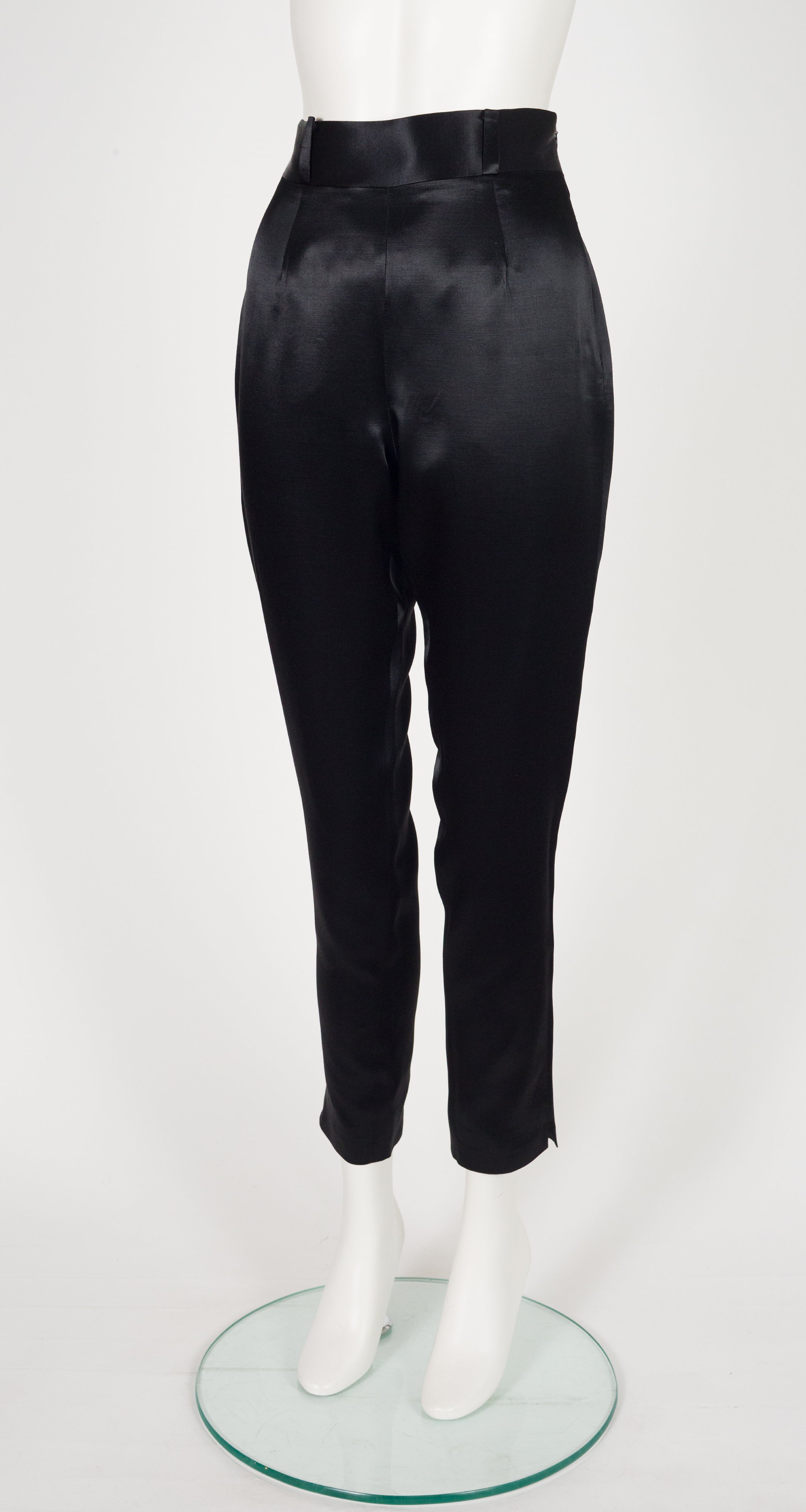 1995 F/W Black Rayon Satin Layered Lapel Pant Suit