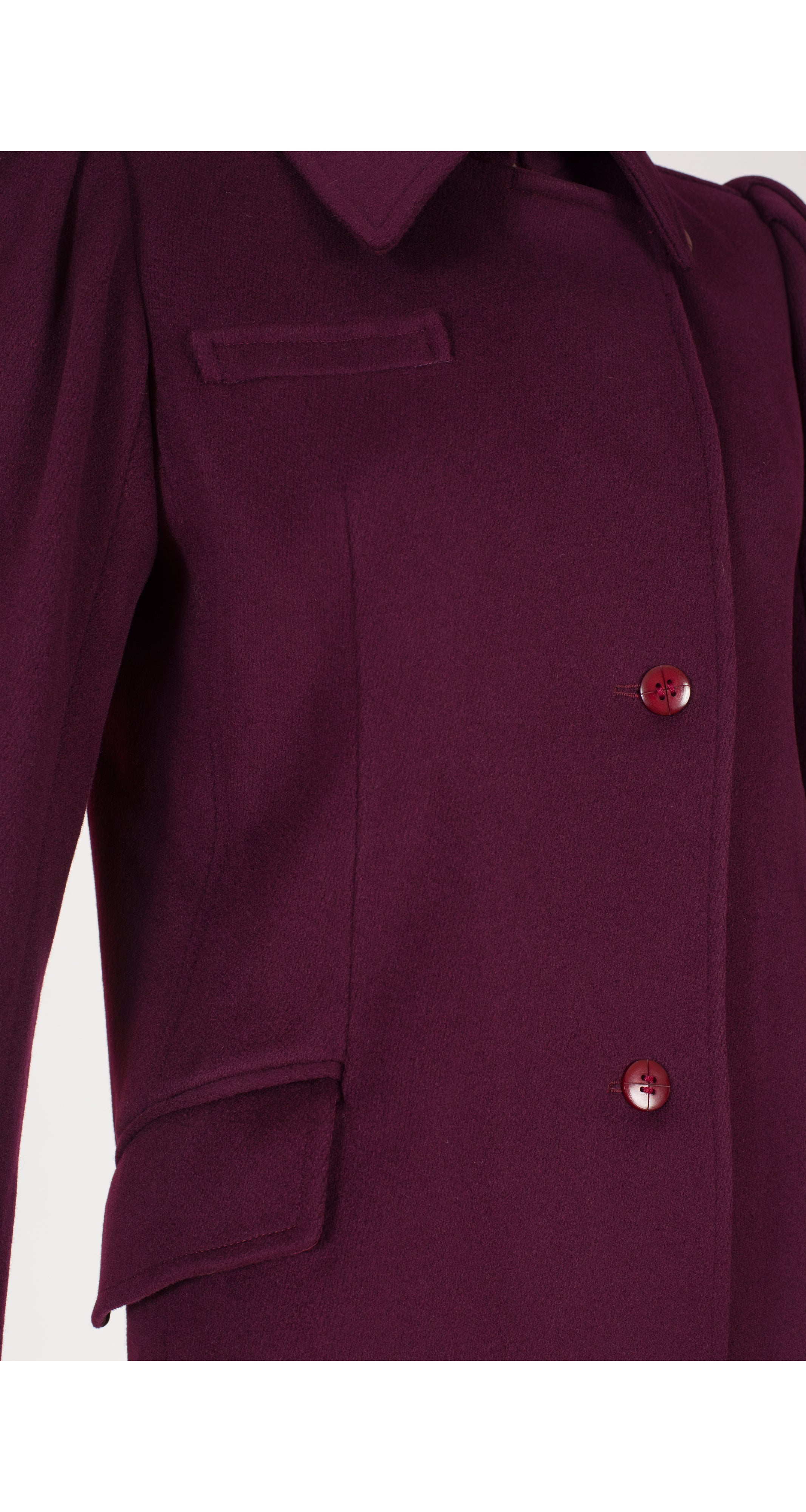 1980s Plum Wool Puff Shoulder Coat