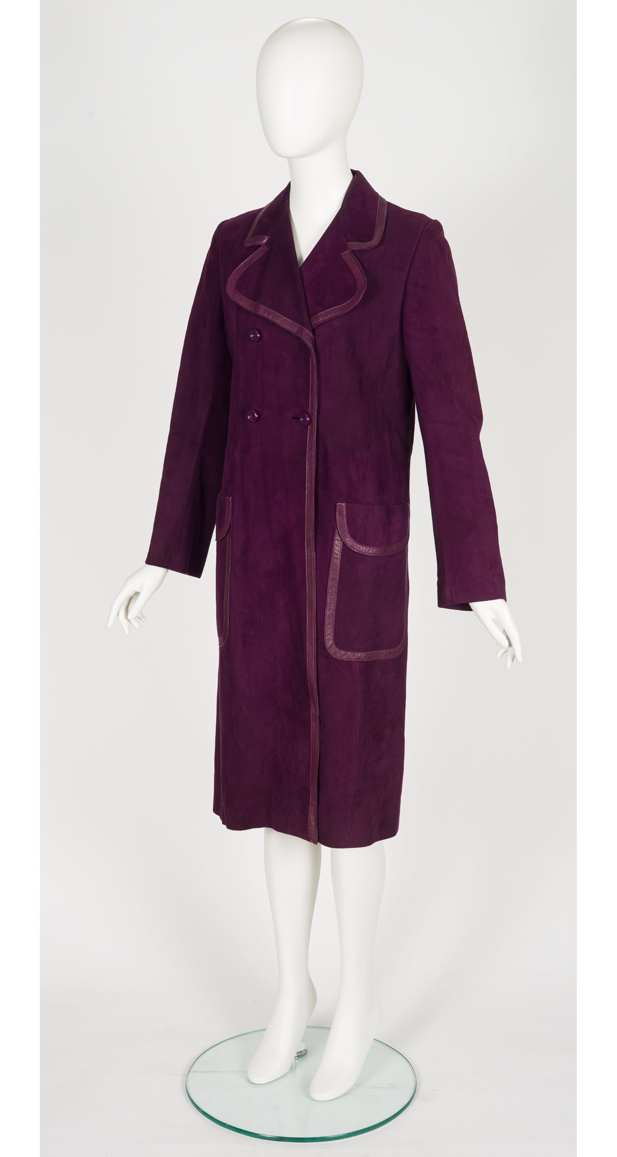 1970s Aubergine Suede Double-Breasted Trench Coat