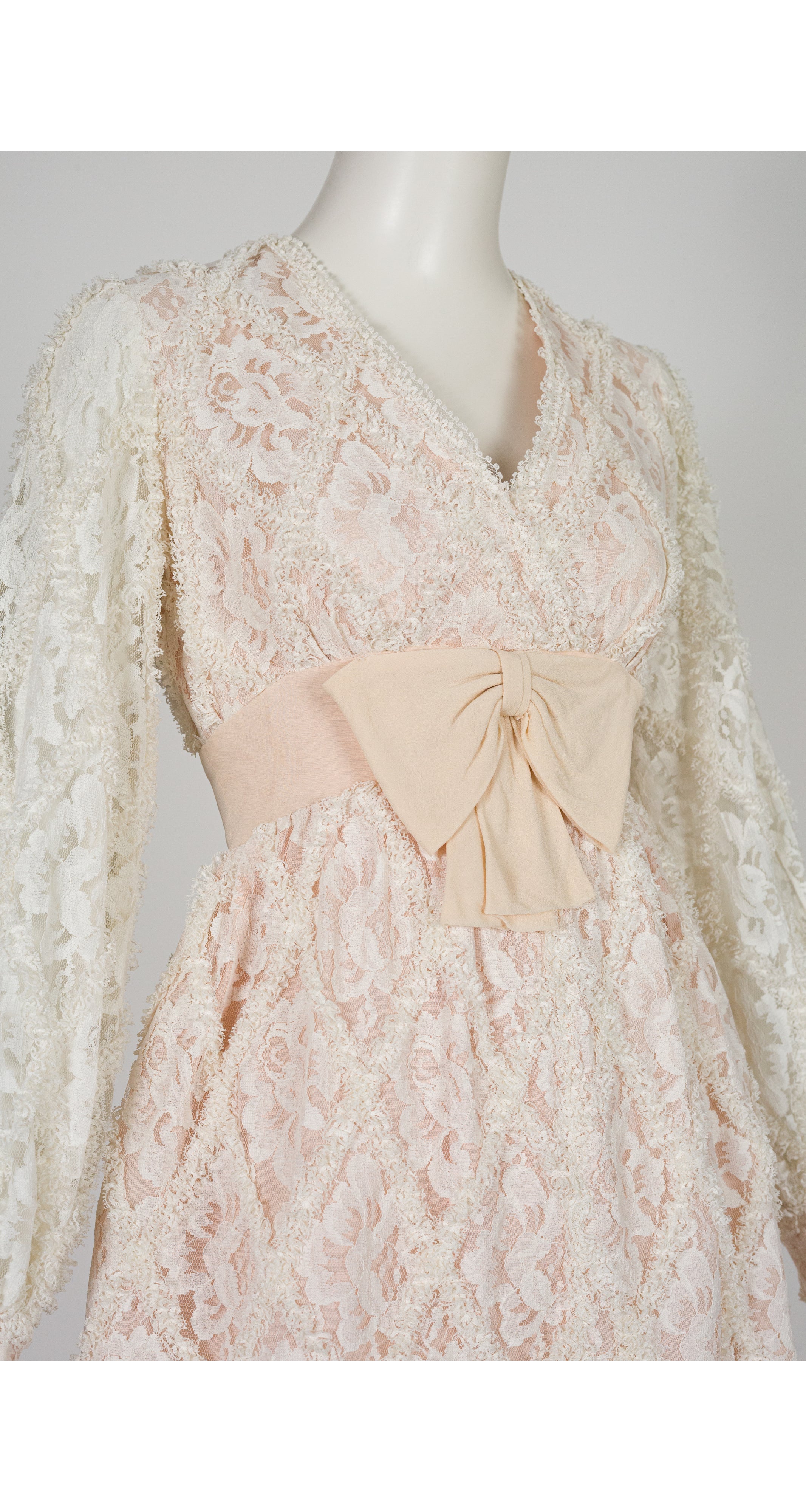 1960s White Floral Lace Babydoll Dress & Flared Pants Set