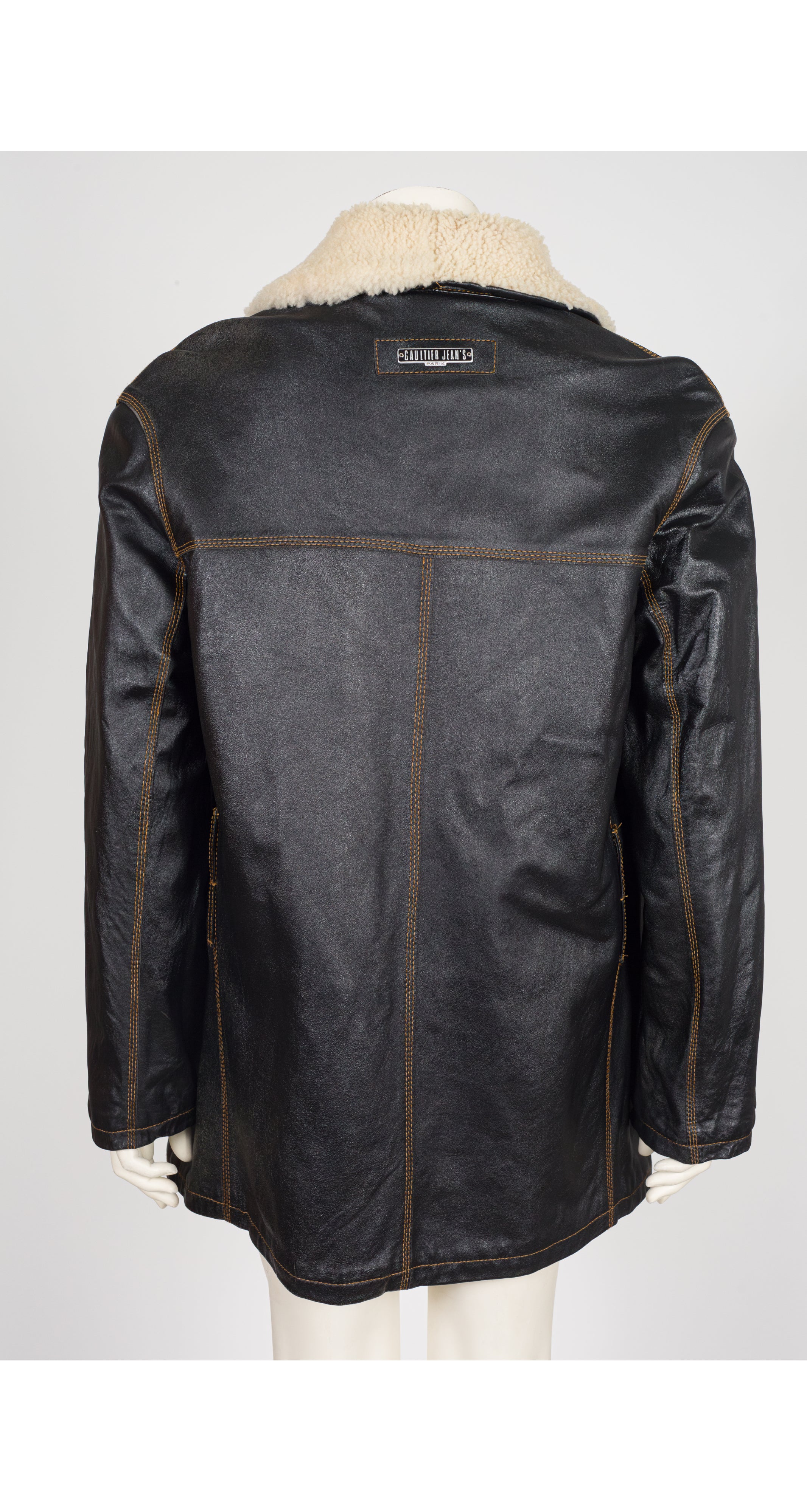 1990s Men's Black Leather Sheepskin Jacket & Pant Set