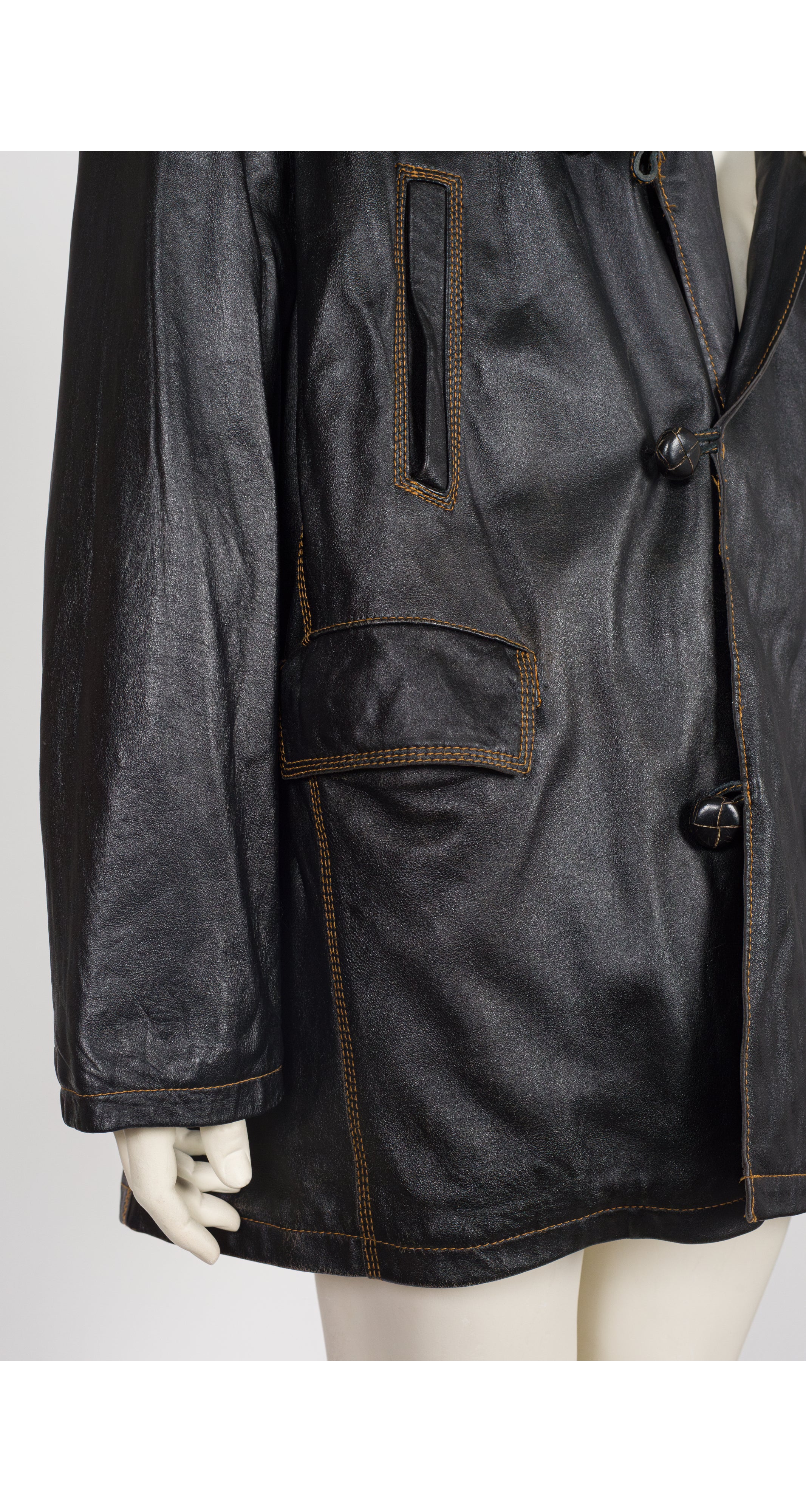 1990s Men's Black Leather Sheepskin Jacket & Pant Set