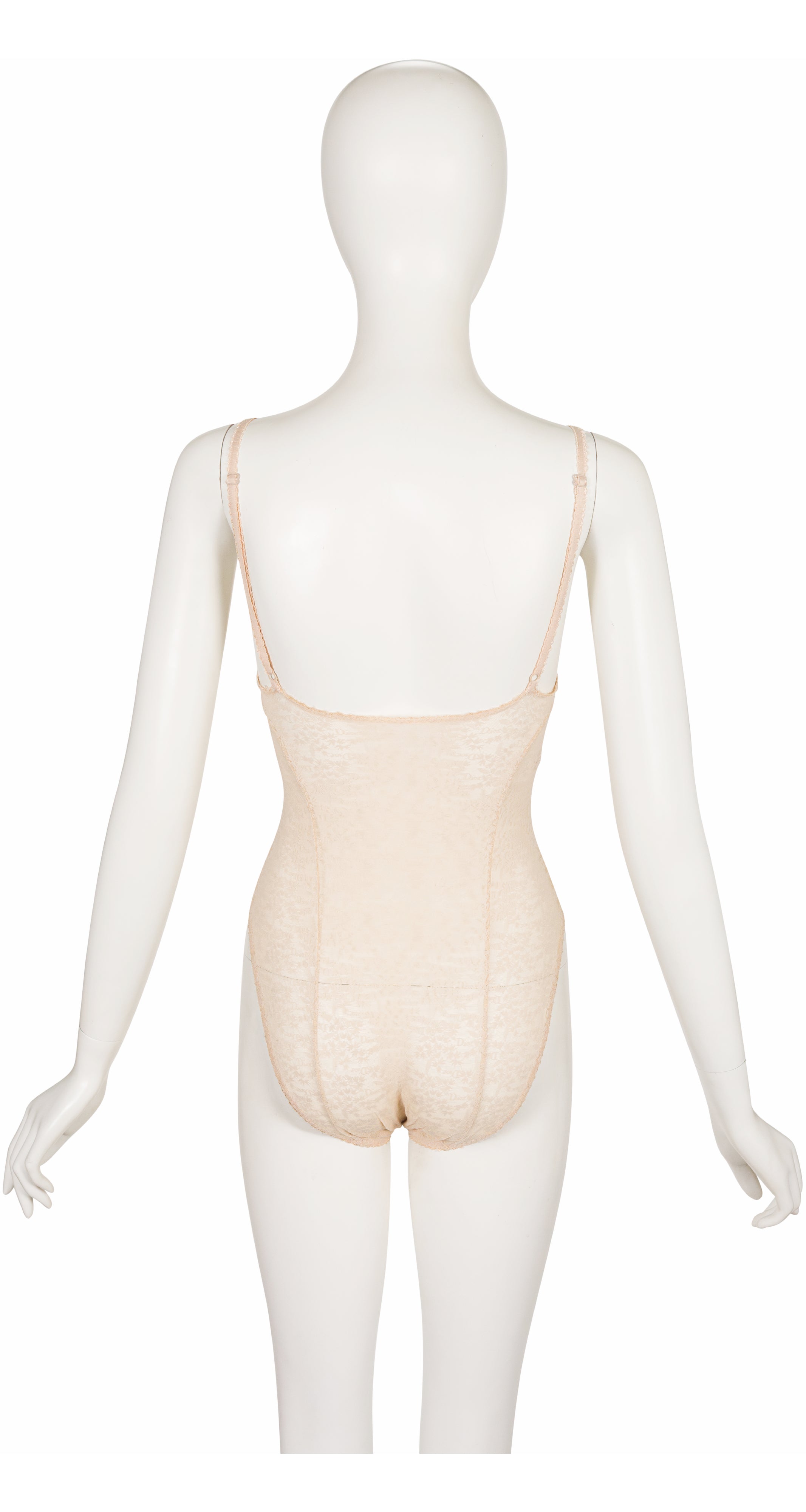 1990s Peach Floral Monogram Lace Lingerie Bodysuit