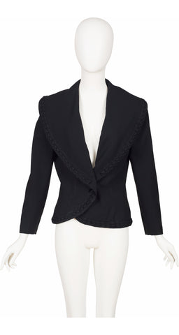 1950s Black Wool Crepe Exaggerated Collar Jacket