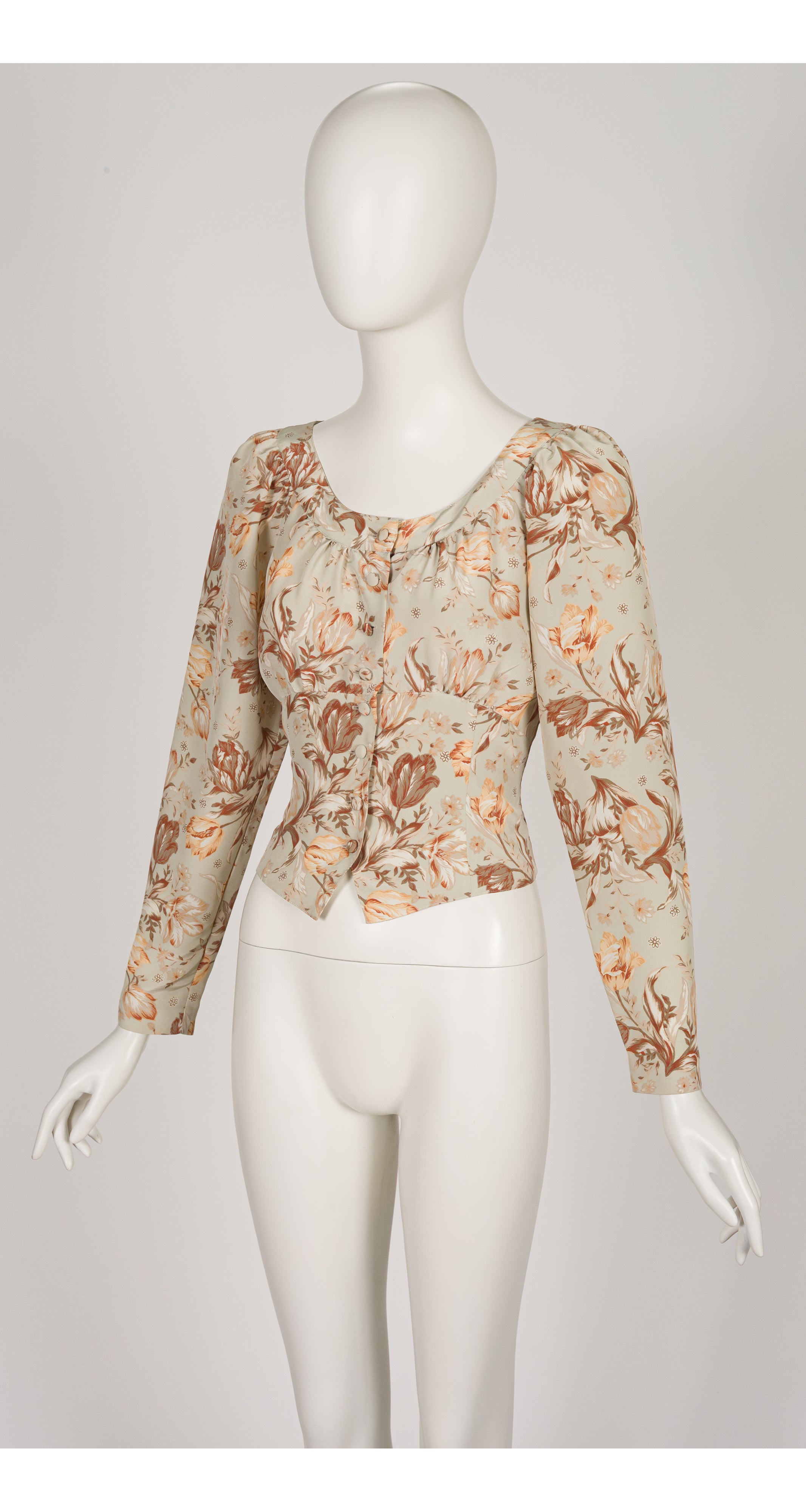 1990s Tulip Print Long Sleeve Blouse