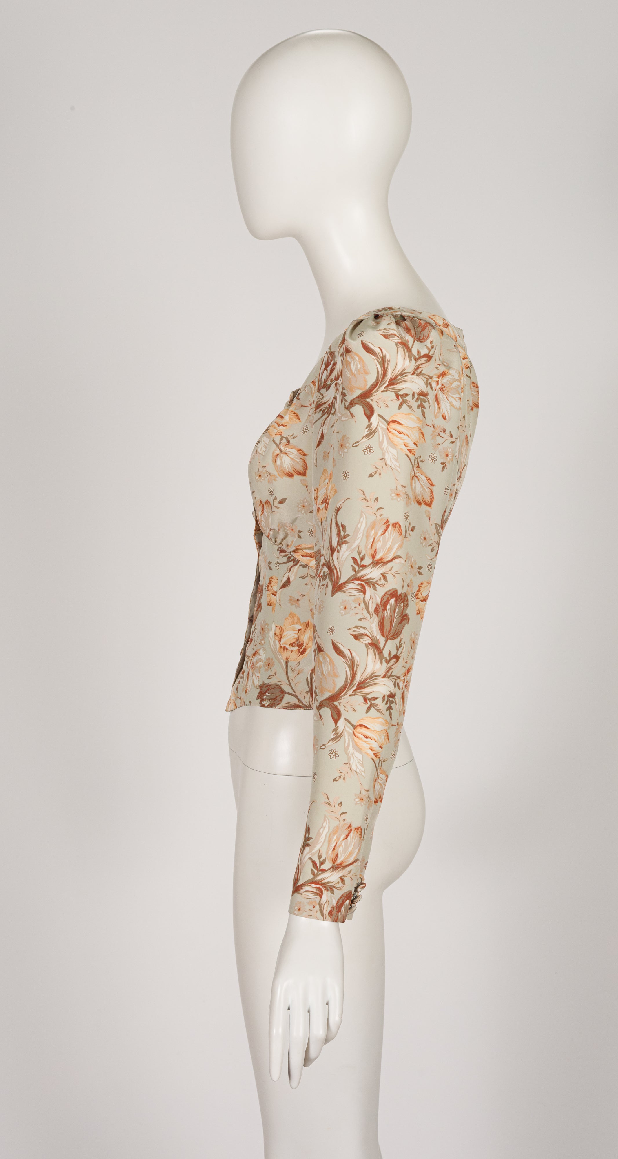 1990s Tulip Print Long Sleeve Blouse