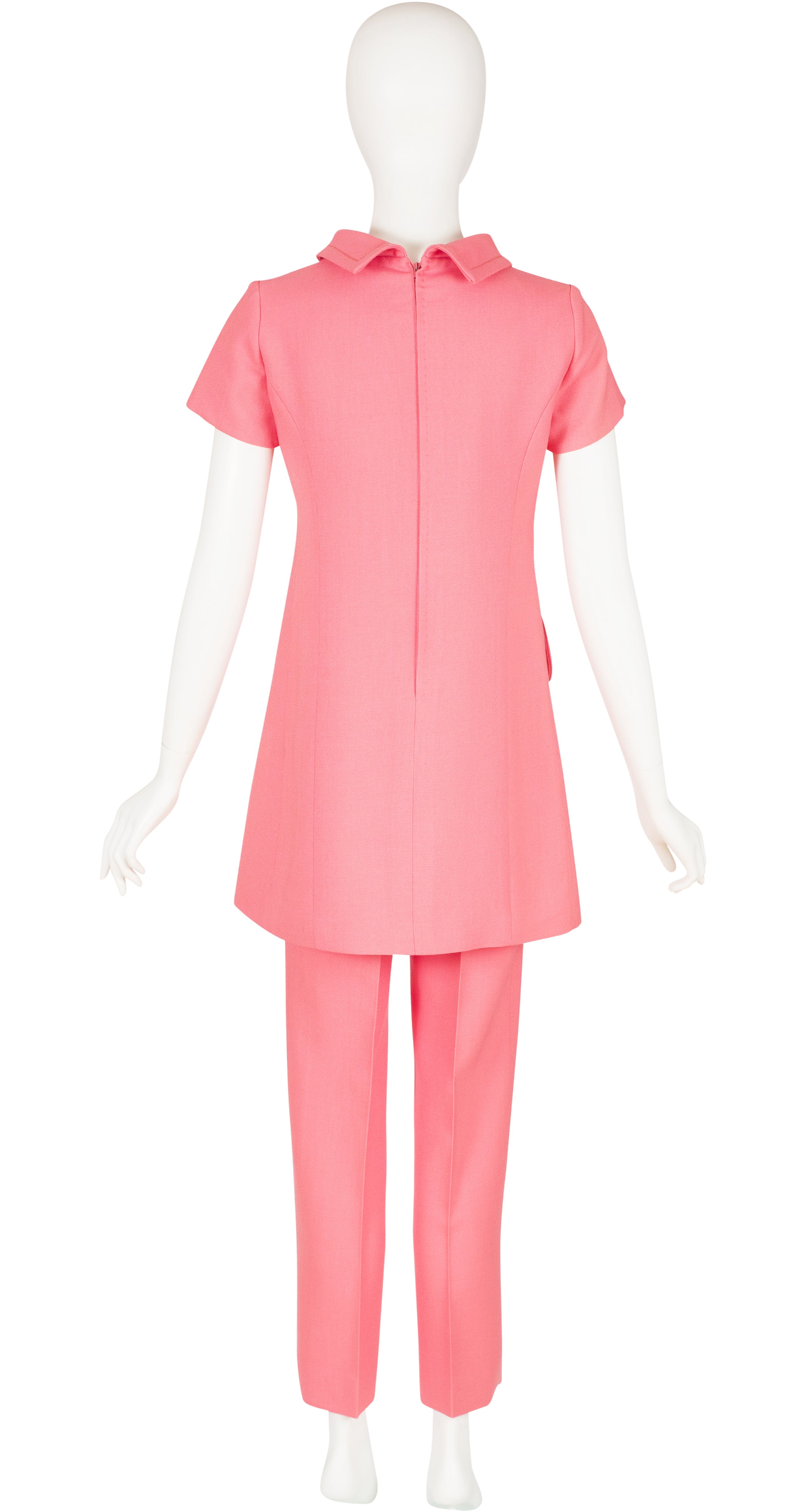 1960s Pink Wool Crepe Collared Tunic & Trouser Set