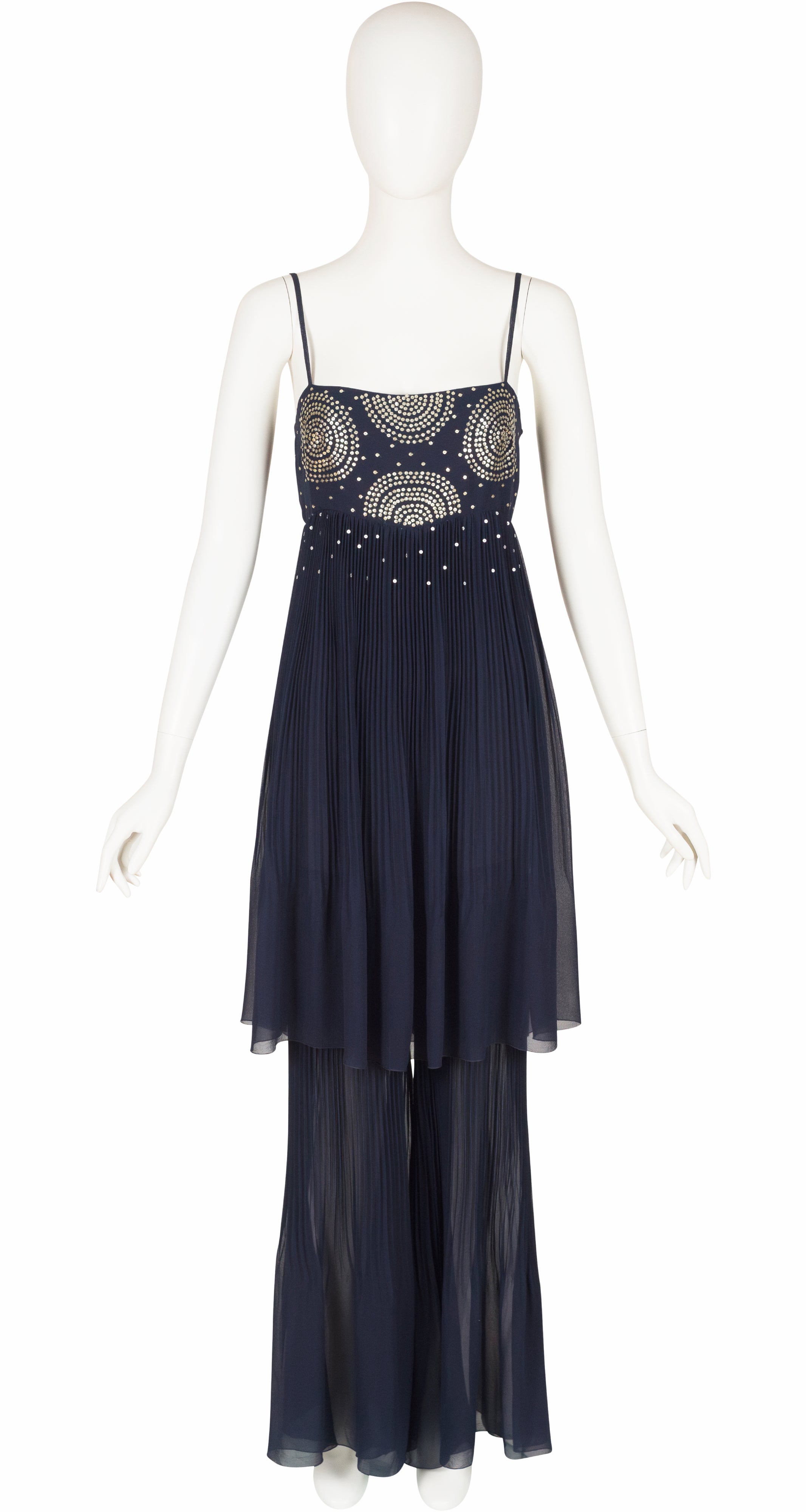 2000-01 F/W Sequin Navy Silk Chiffon Pleated Jumpsuit