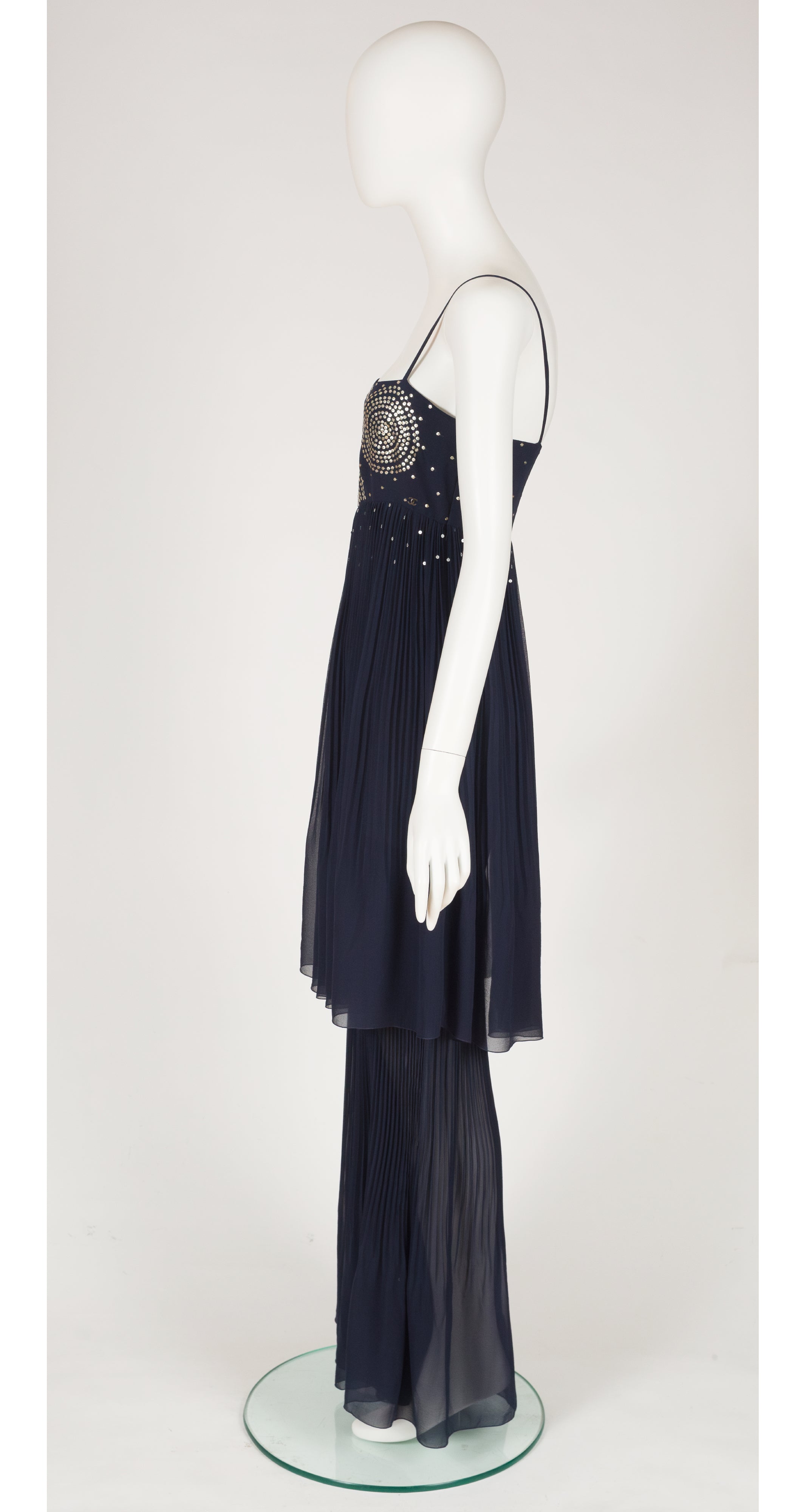 2000-01 F/W Sequin Navy Silk Chiffon Pleated Jumpsuit
