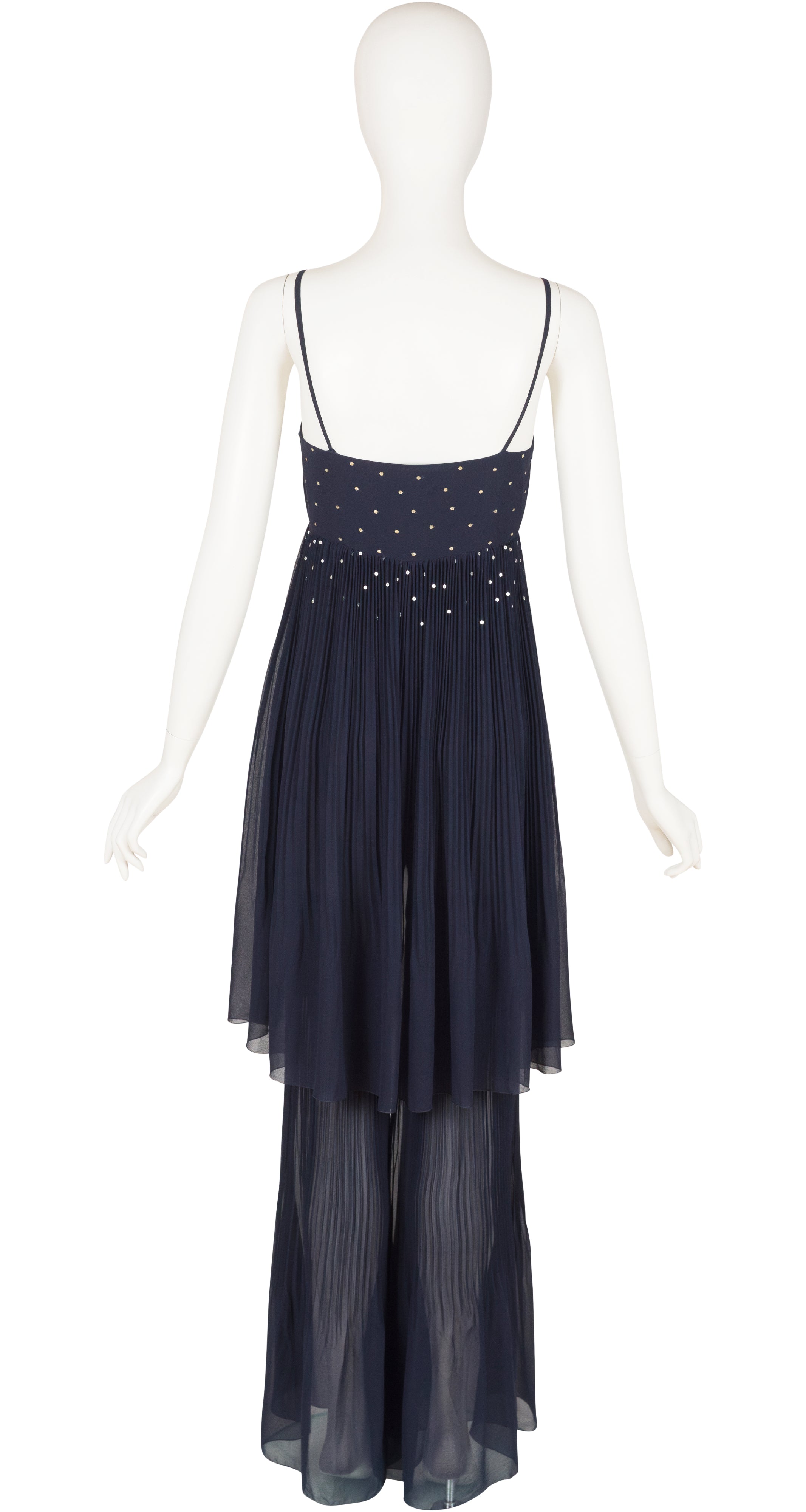 2000-01 F/W Sequin Navy Silk Chiffon Pleated Jumpsuit