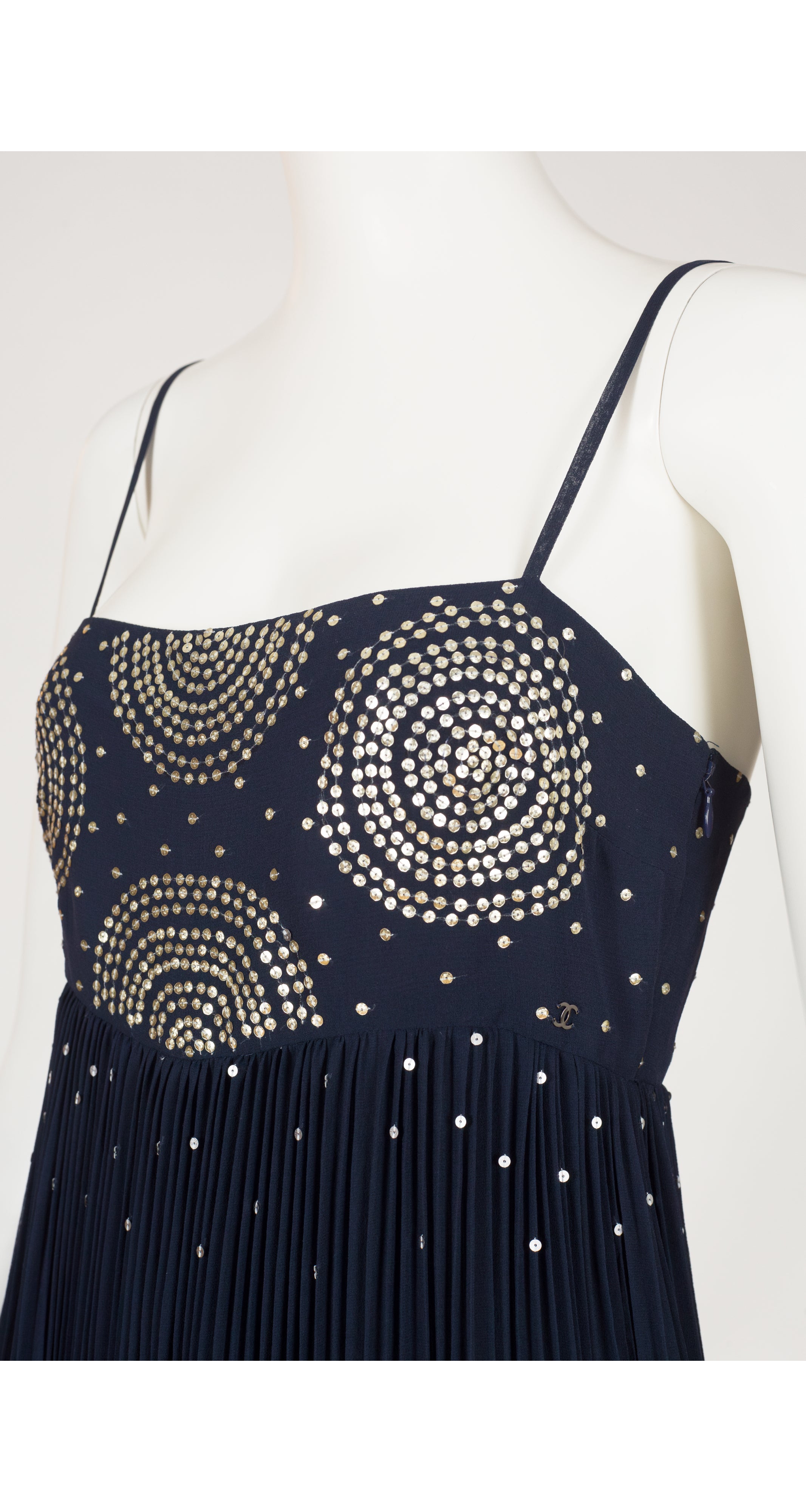2000-01 F/W Sequin Navy Silk Chiffon Pleated Jumpsuit