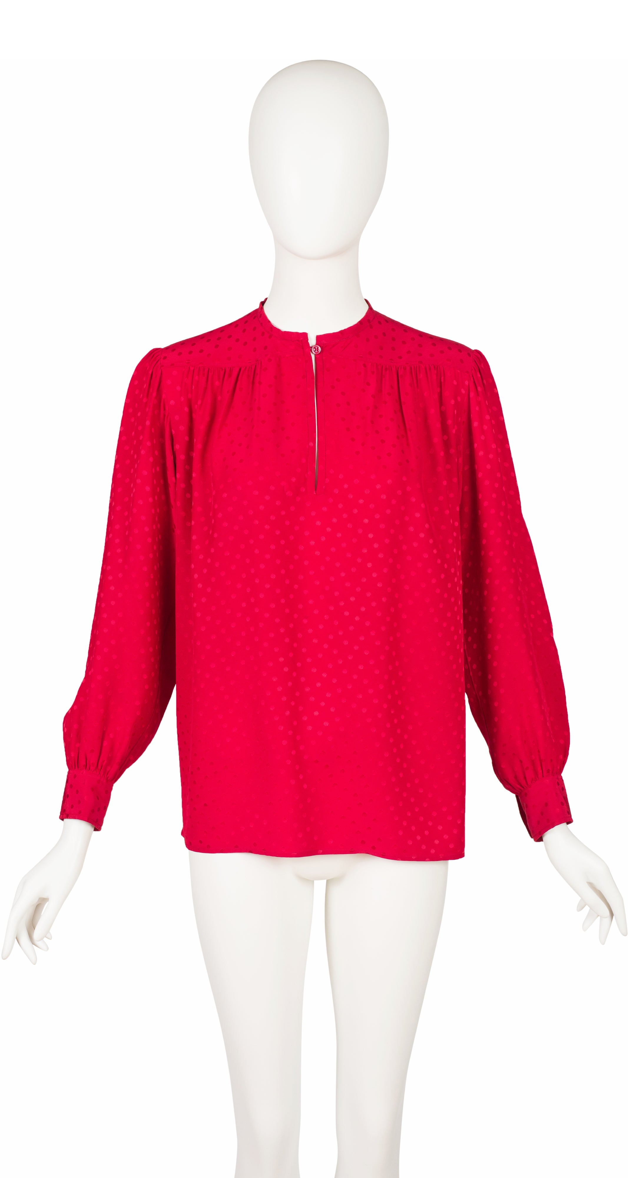 1980s Red Polka Dot Jacquard Silk Blouse