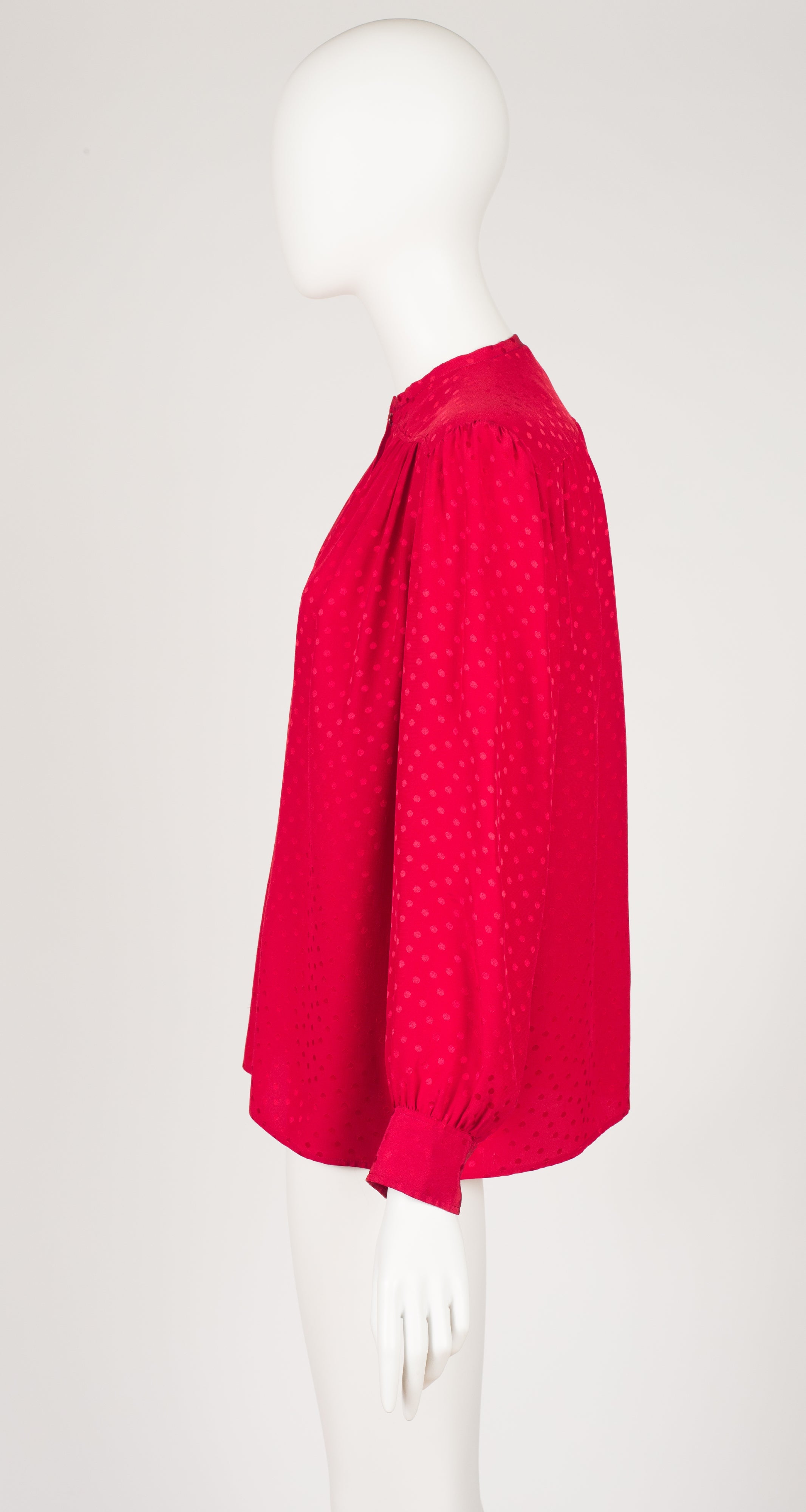 1980s Red Polka Dot Jacquard Silk Blouse