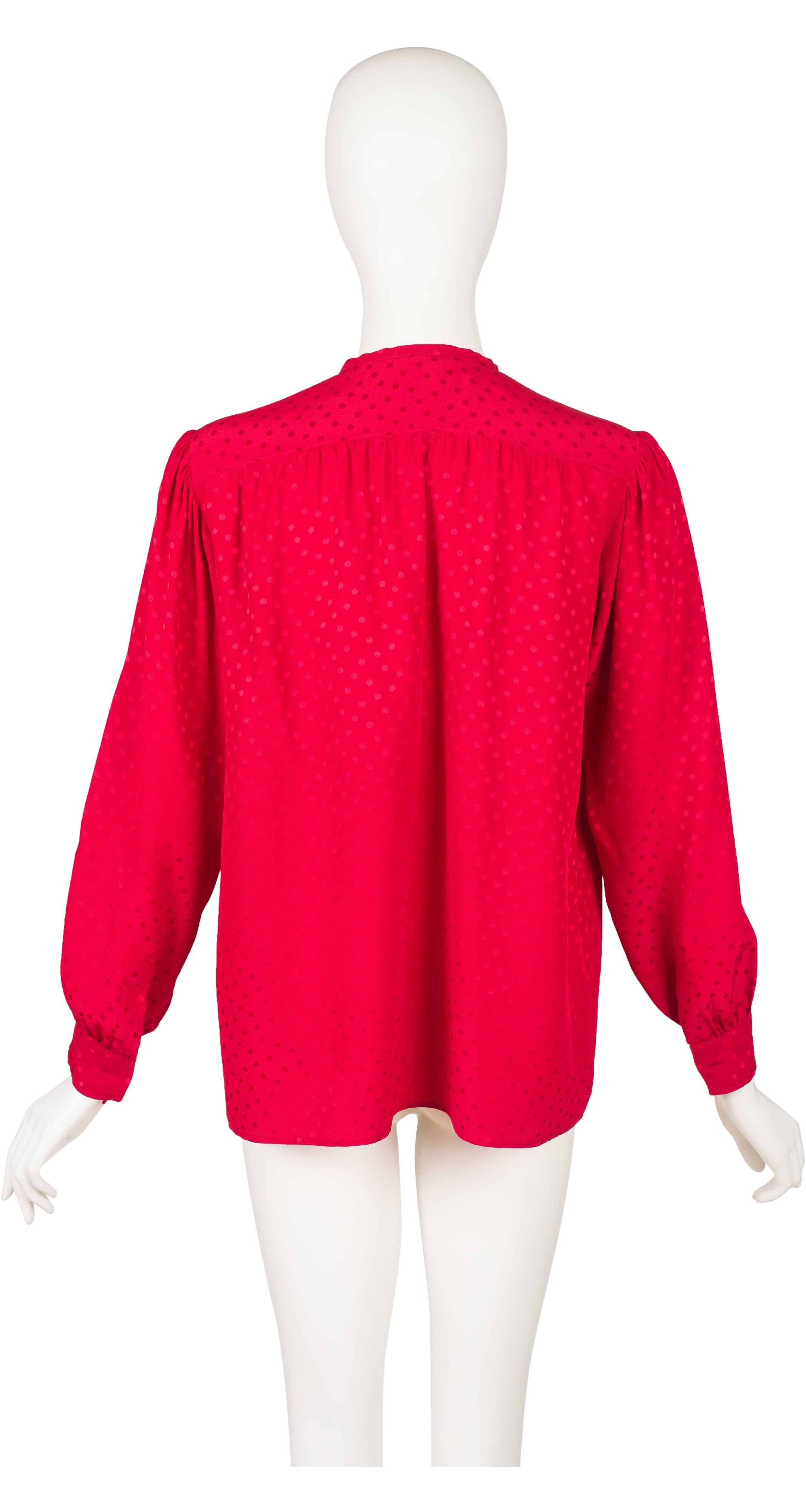 1980s Red Polka Dot Jacquard Silk Blouse