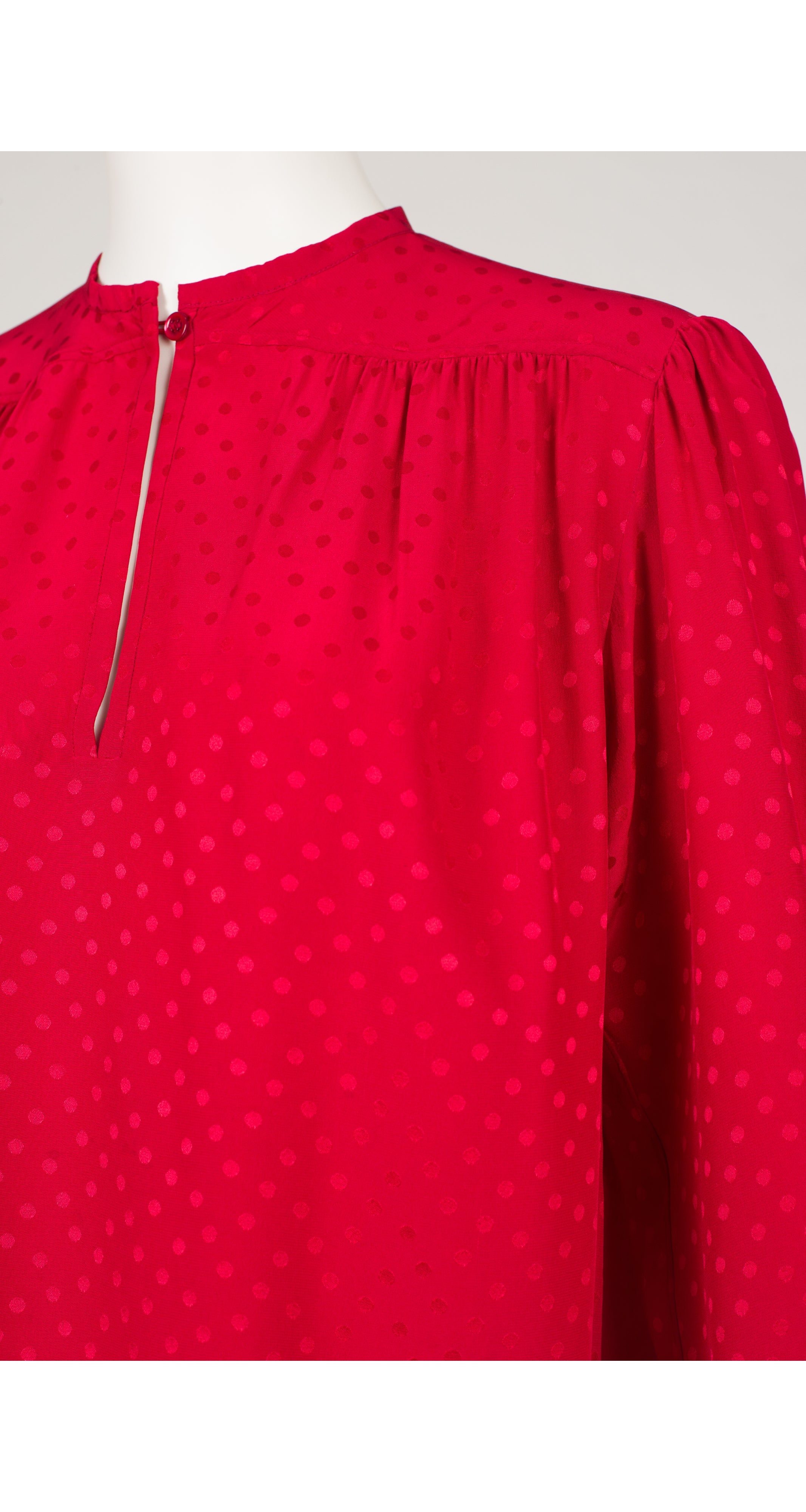 1980s Red Polka Dot Jacquard Silk Blouse
