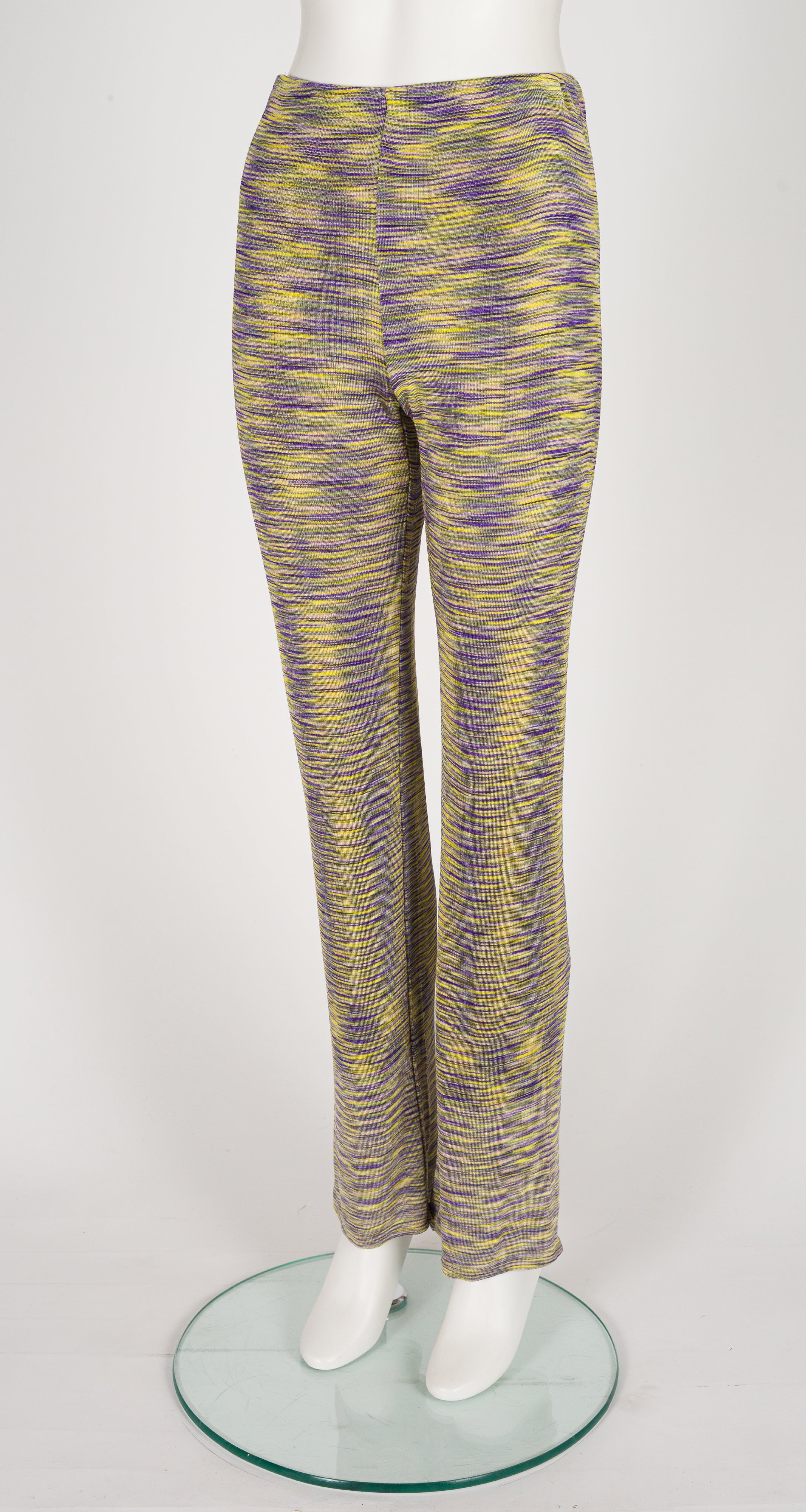 2000s Space Dyed Purple & Yellow Viscose Knit Pants