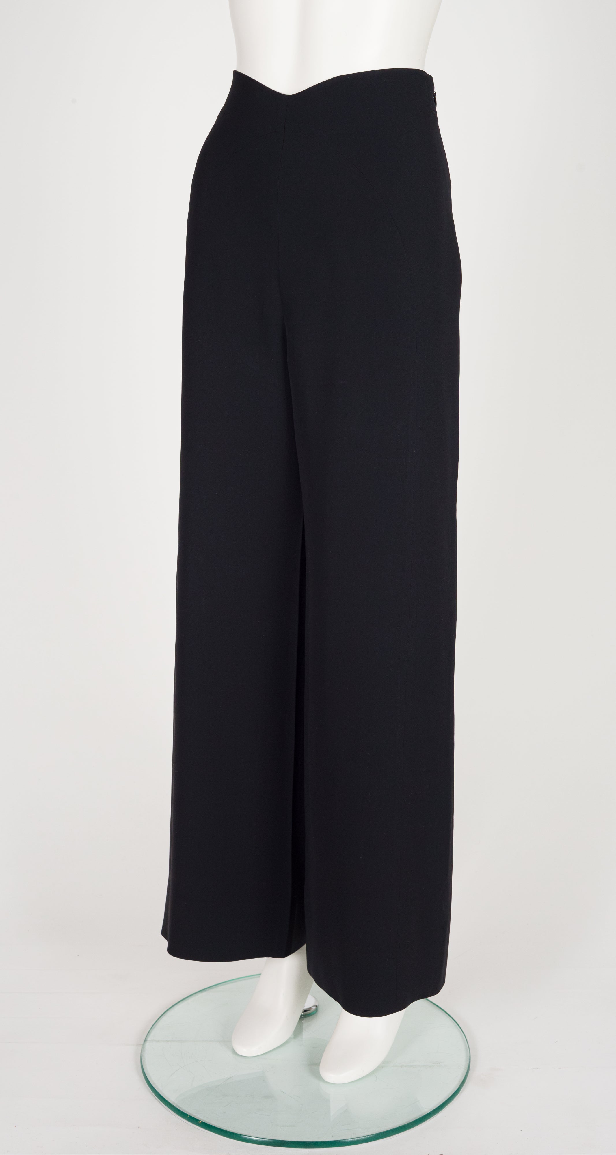1990s Black Silk Crepe Wide-Leg Trousers