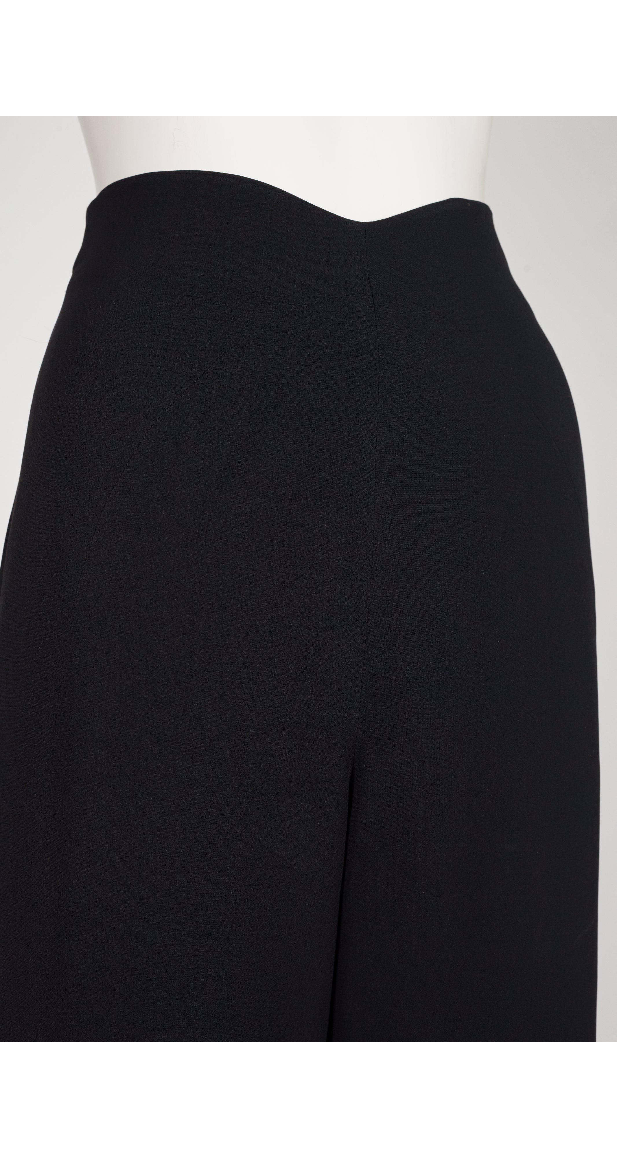 1990s Black Silk Crepe Wide-Leg Trousers