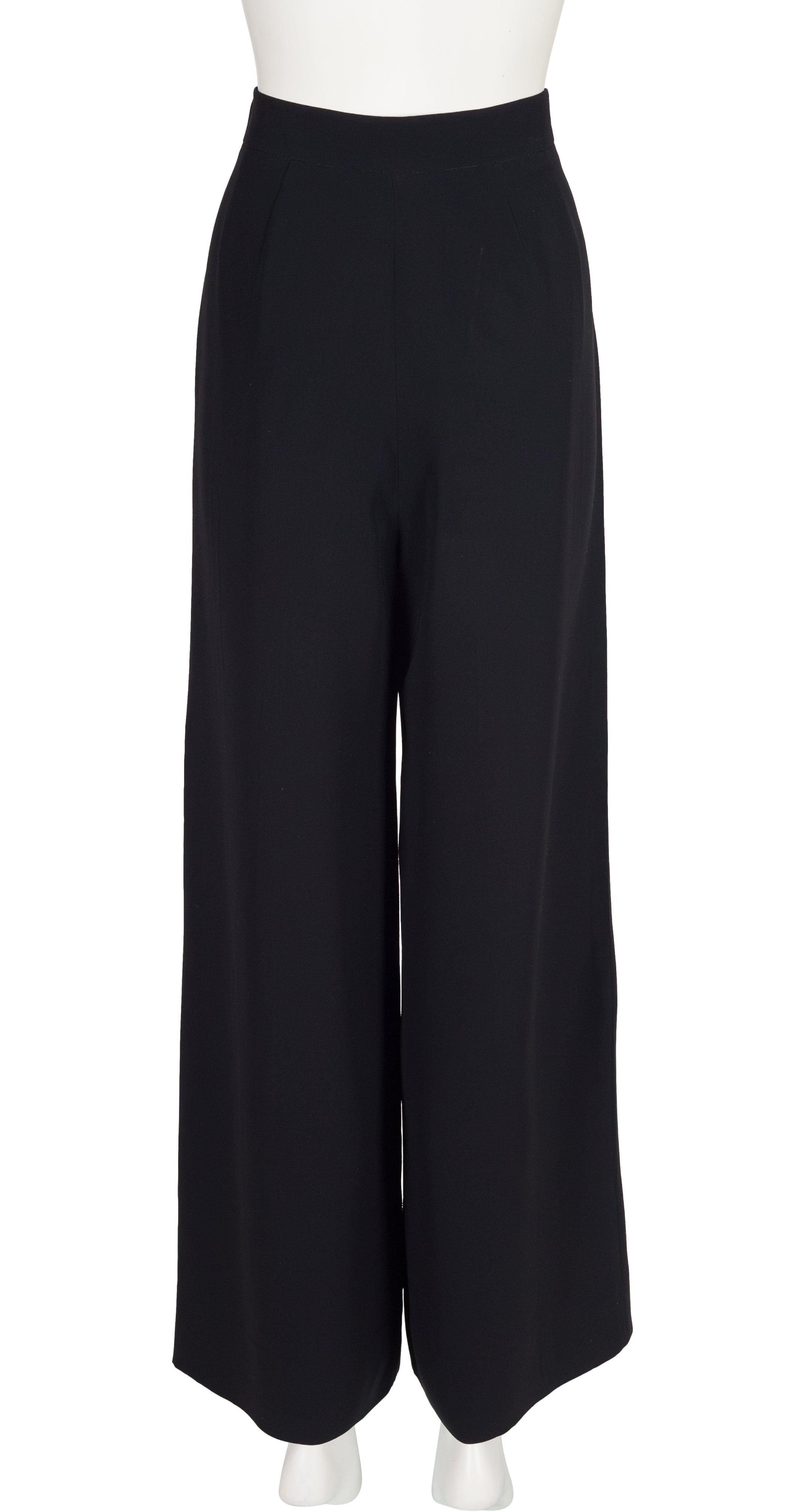 1990s Black Silk Crepe Wide-Leg Trousers