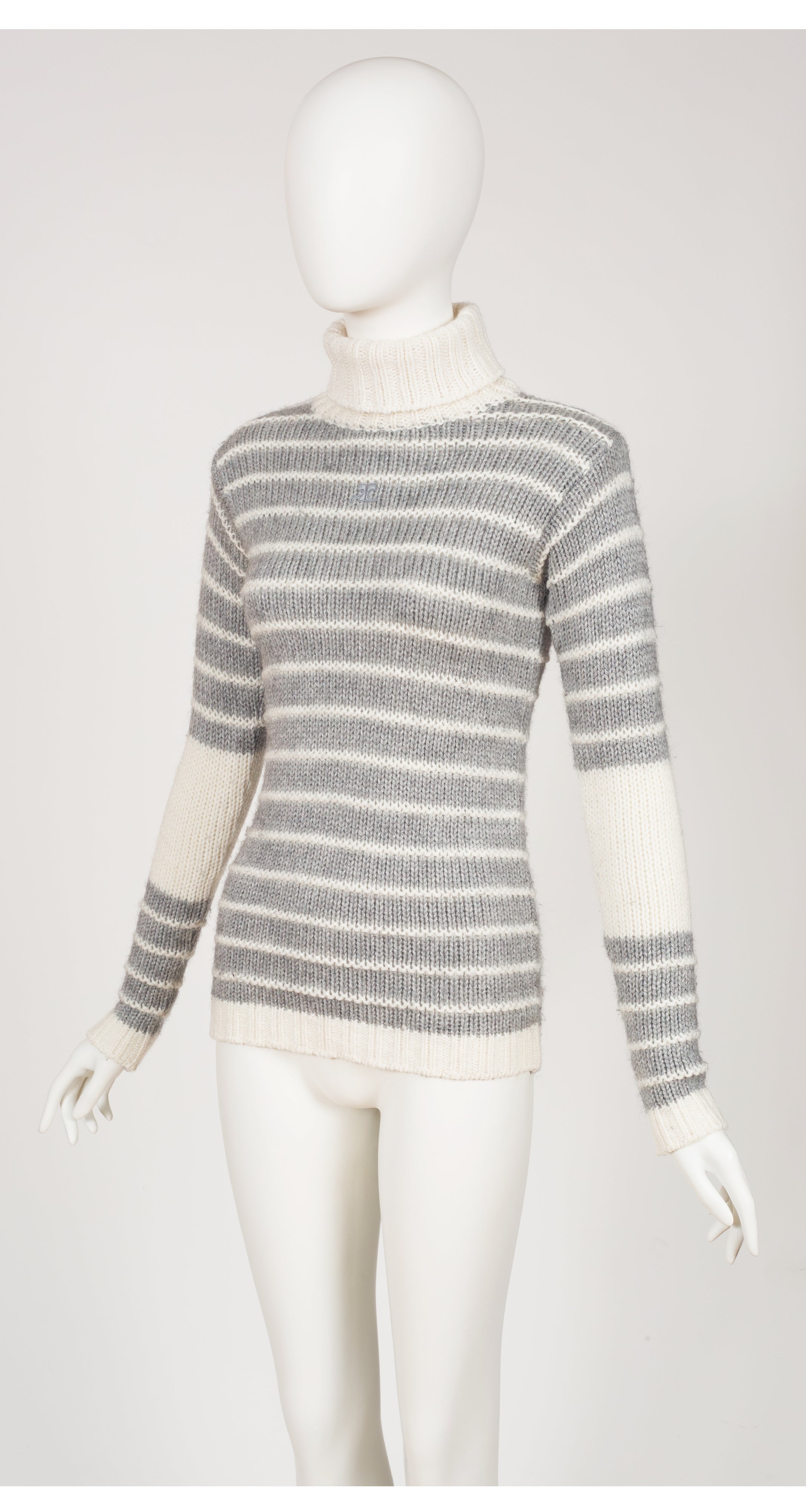 1970s Logo Striped Knit Turtleneck Sweater