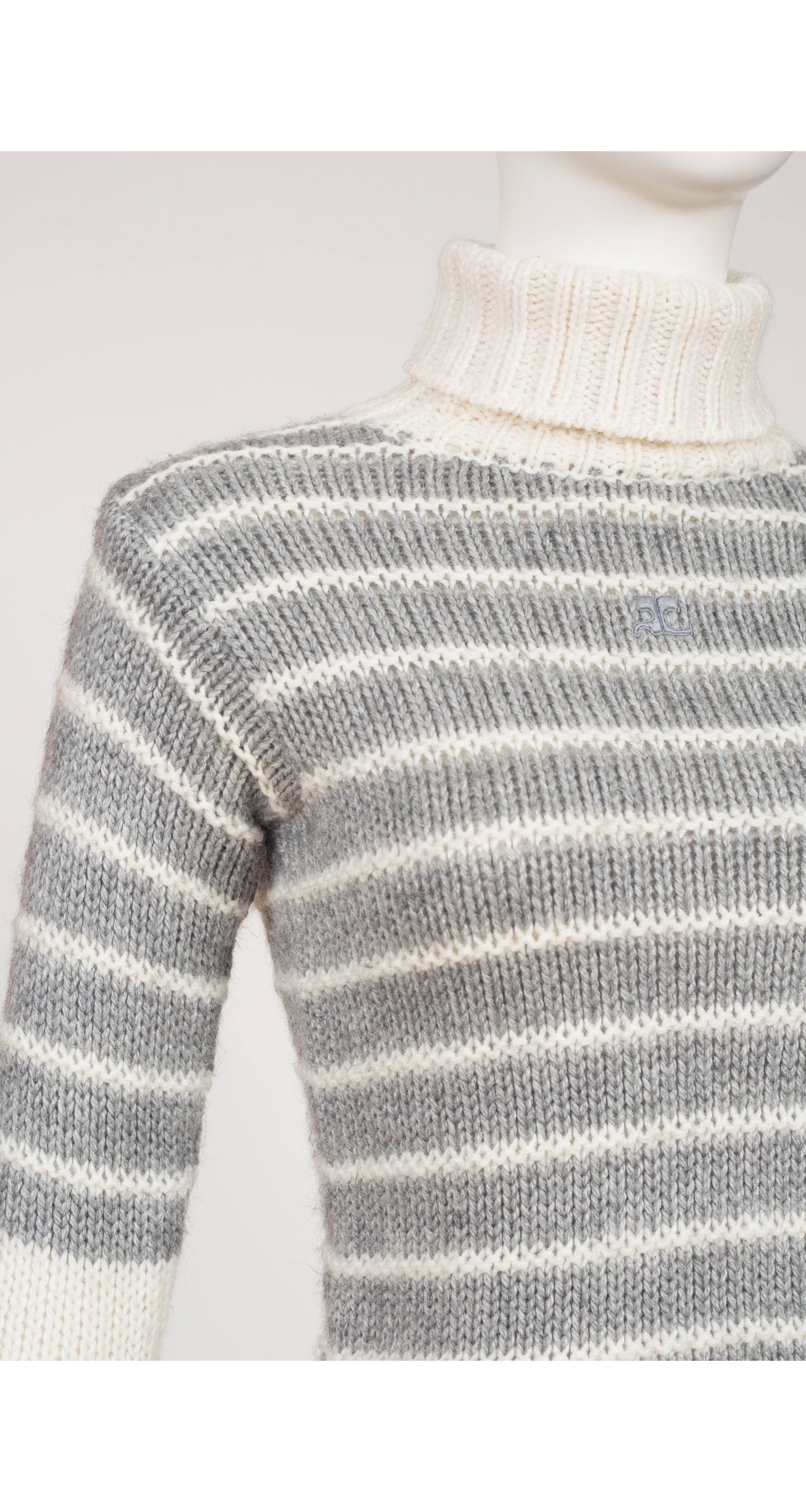 1970s Logo Striped Knit Turtleneck Sweater