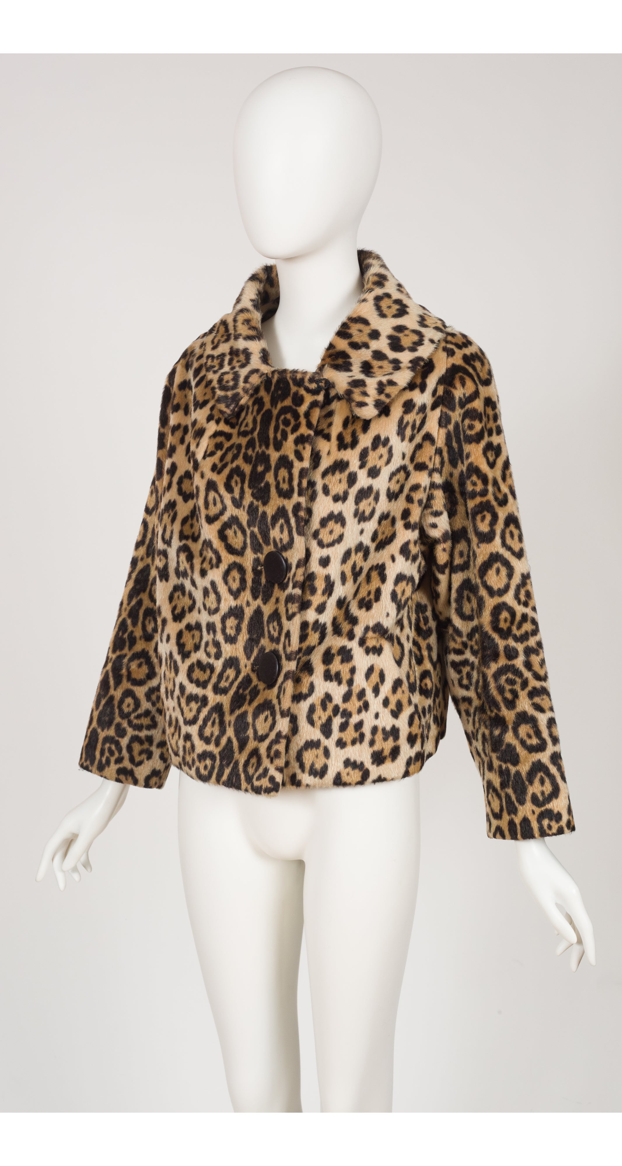 1960s Leopard Print Faux Fur Collared Jacket