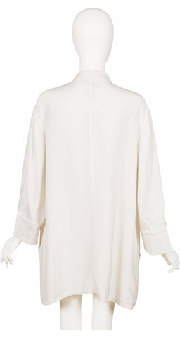 1980s White Rayon Oversized Double-Breasted Jacket