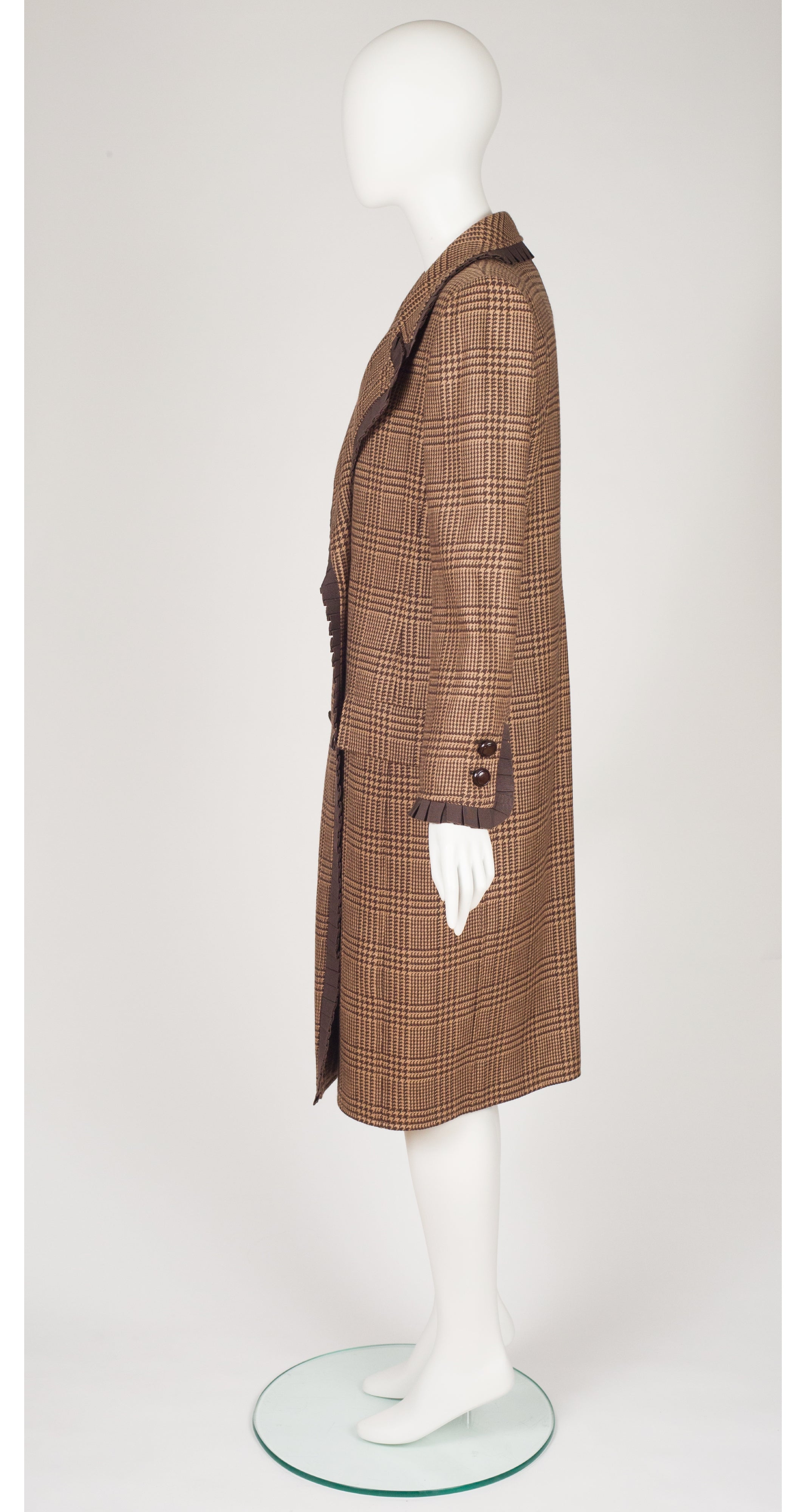 1990s Brown Houndstooth Wool Double-Breasted Coat