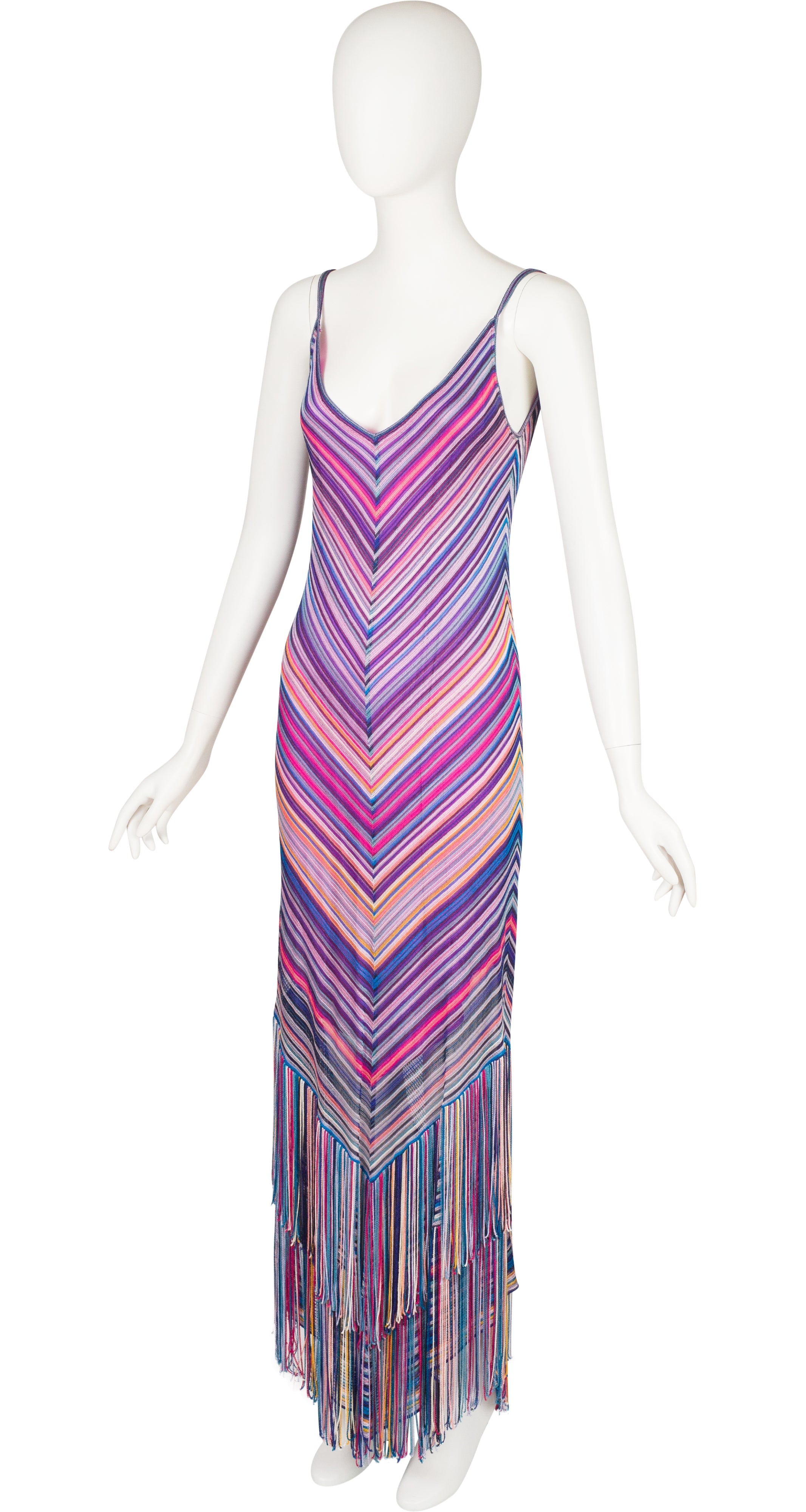 2002 Chevron Rayon Knit Fringe Maxi Dress & Shawl
