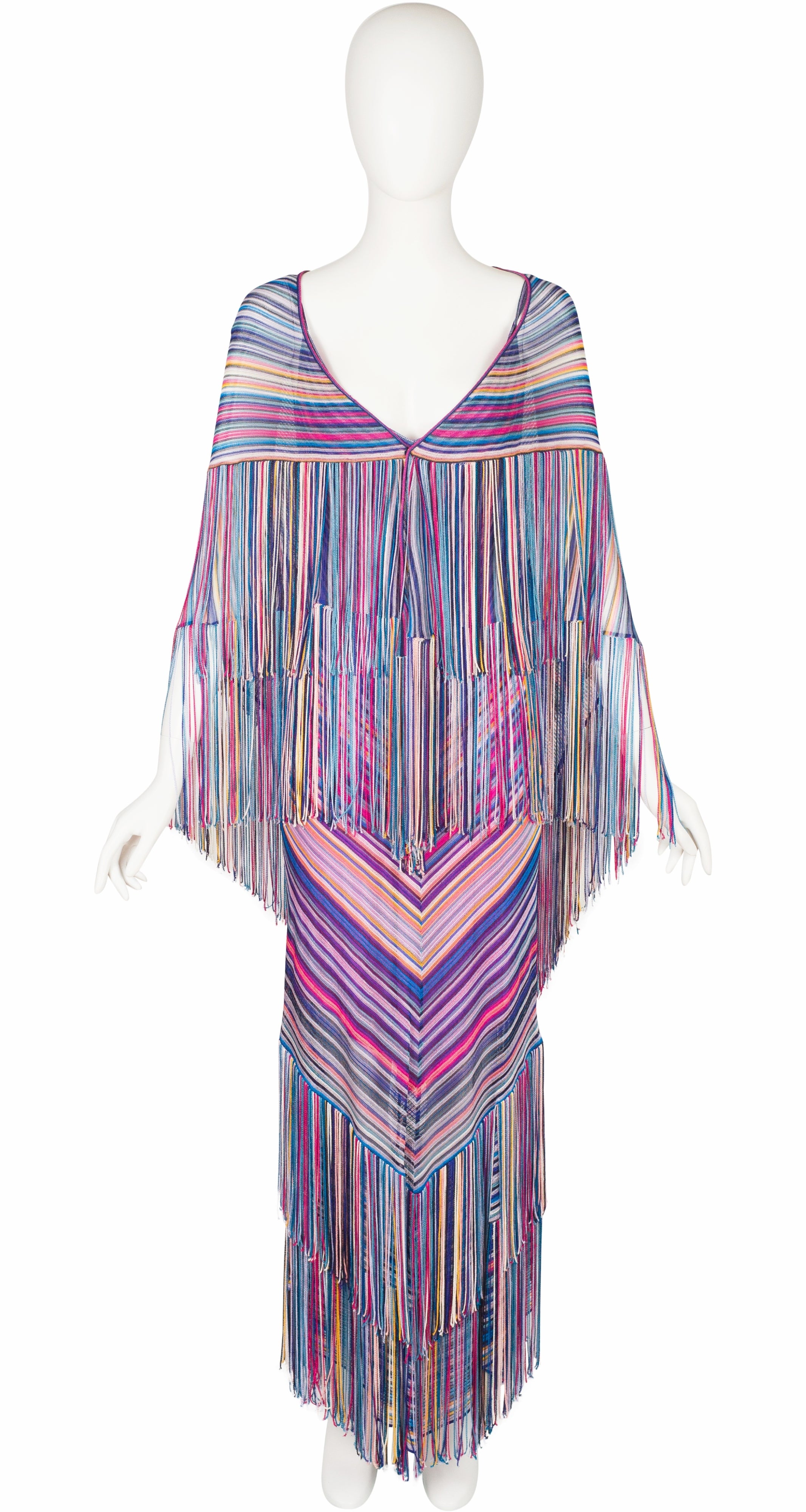 2002 Chevron Rayon Knit Fringe Maxi Dress & Shawl