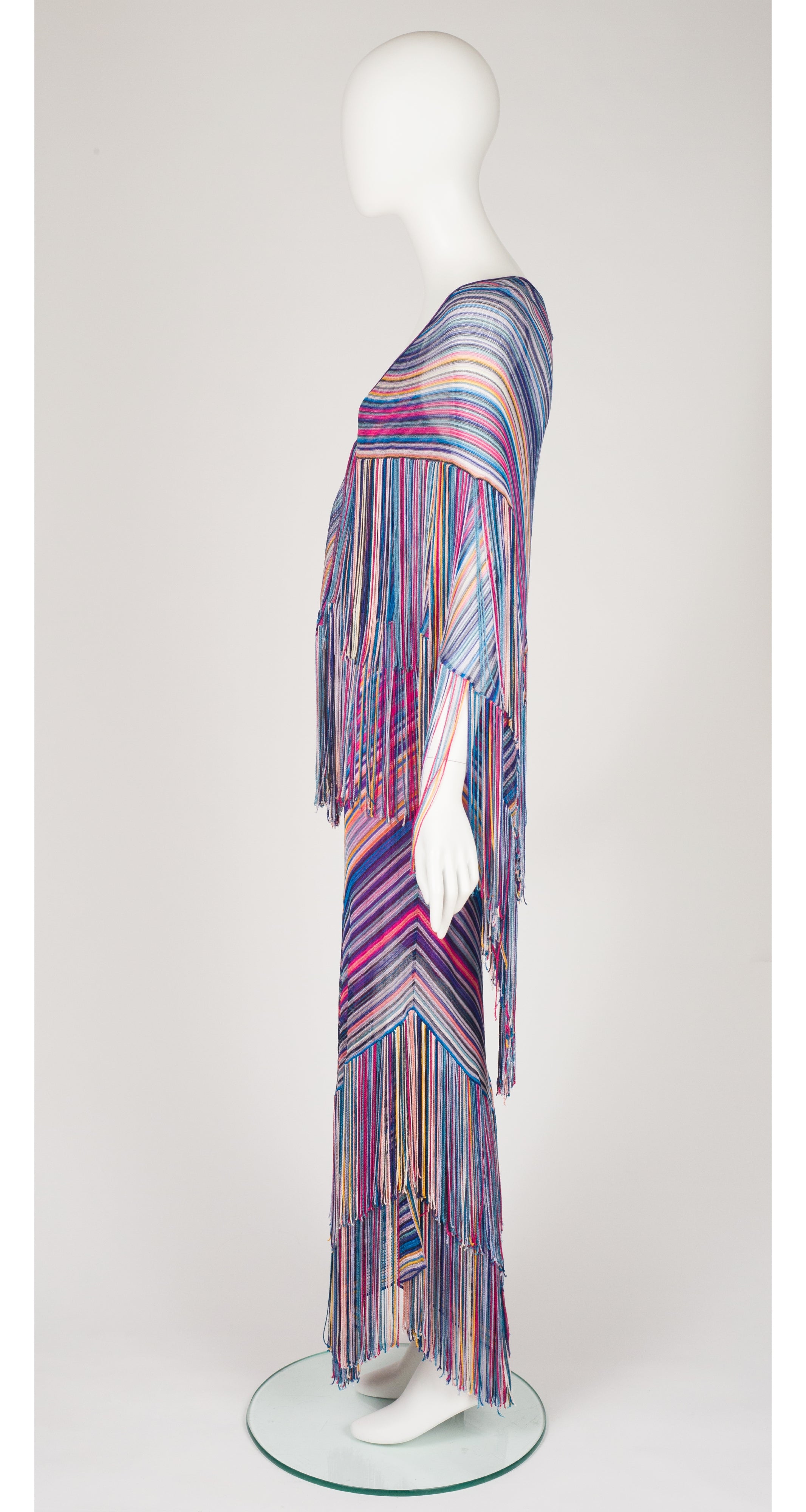 2002 Chevron Rayon Knit Fringe Maxi Dress & Shawl