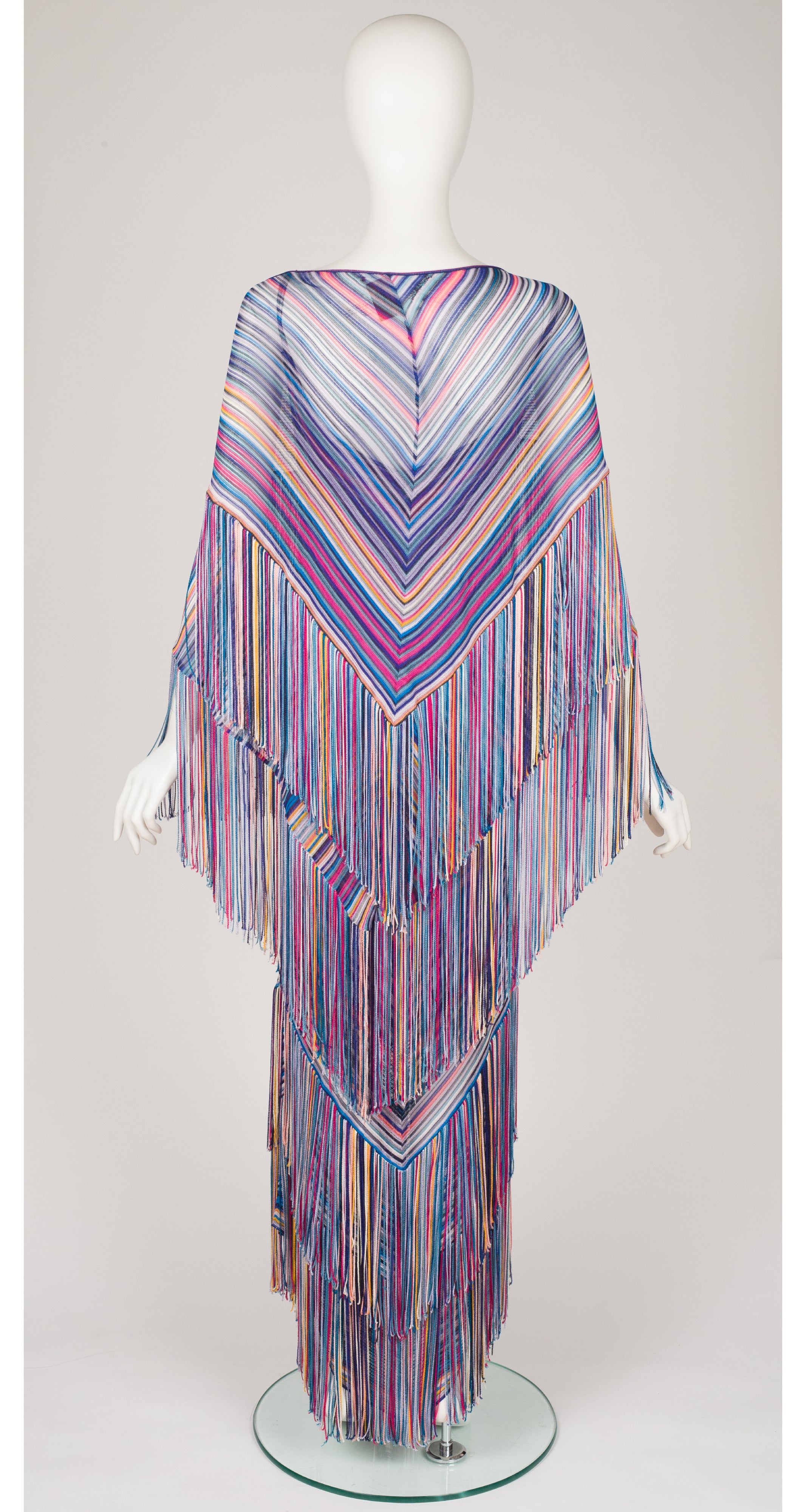 2002 Chevron Rayon Knit Fringe Maxi Dress & Shawl