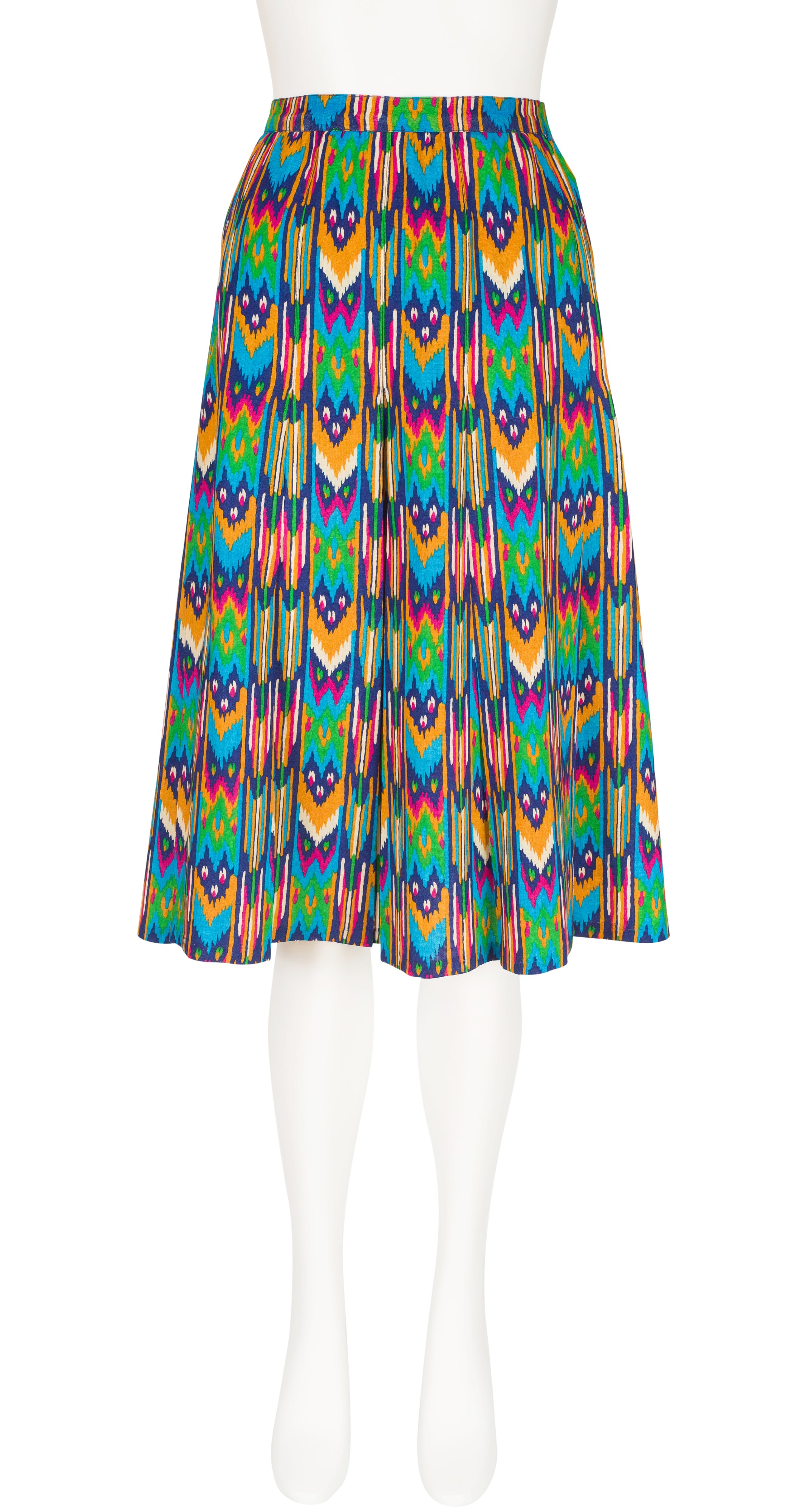 1980 F/W Runway Ikat Print Wool Challis Pleated Skirt