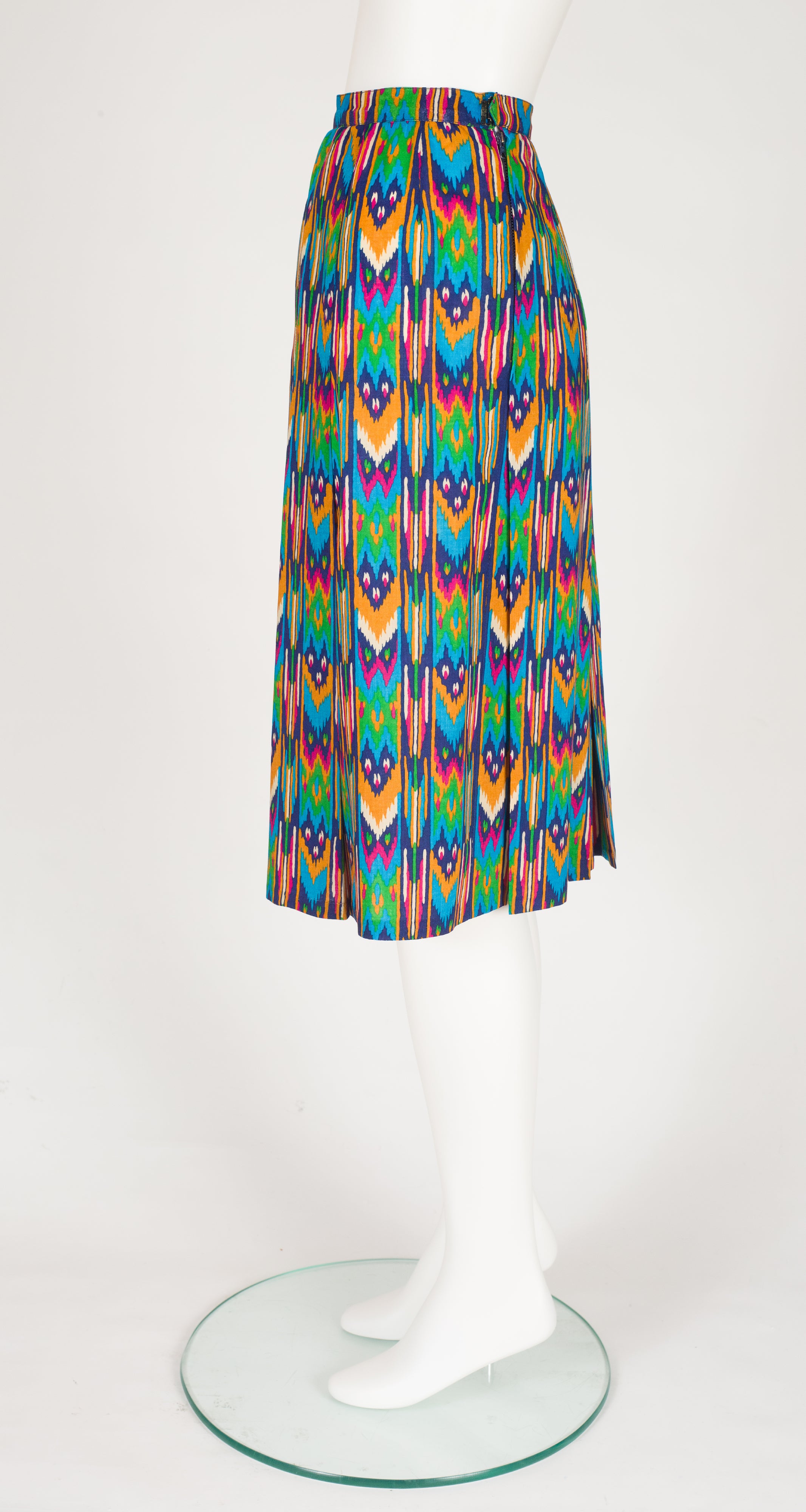 1980 F/W Runway Ikat Print Wool Challis Pleated Skirt