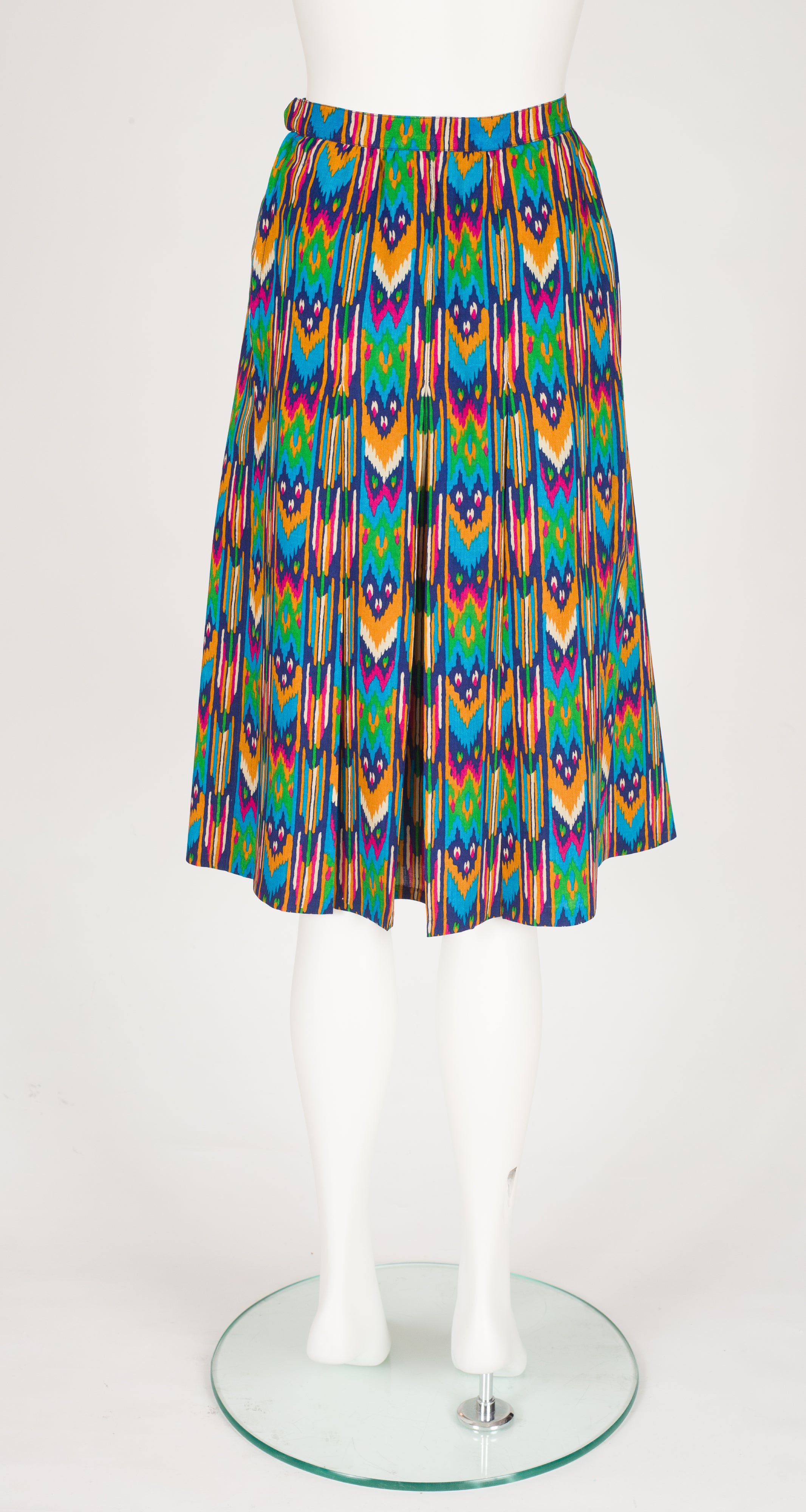 1980 F/W Runway Ikat Print Wool Challis Pleated Skirt