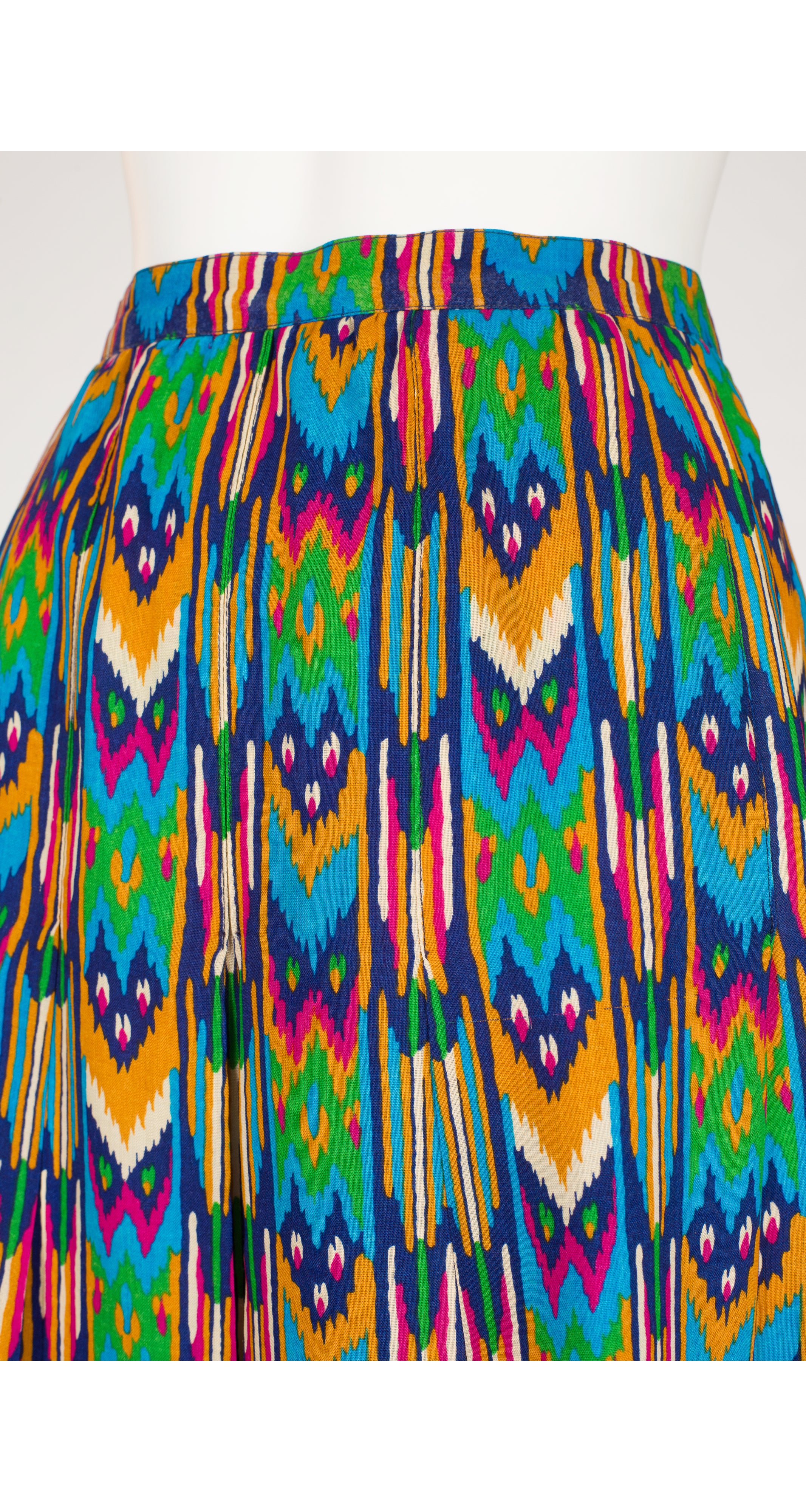 1980 F/W Runway Ikat Print Wool Challis Pleated Skirt