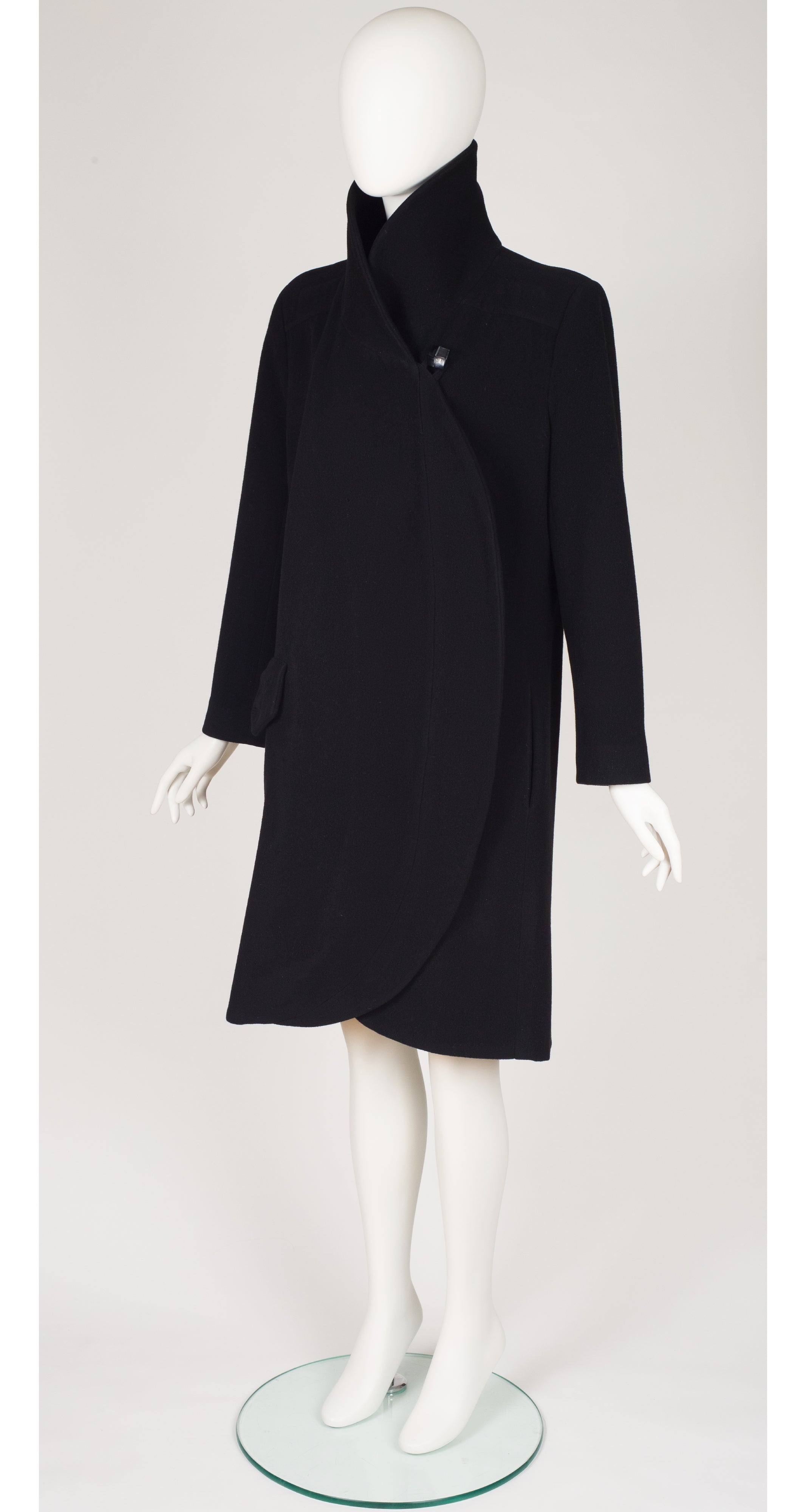 1980s Black Wool Shawl Collar Coat